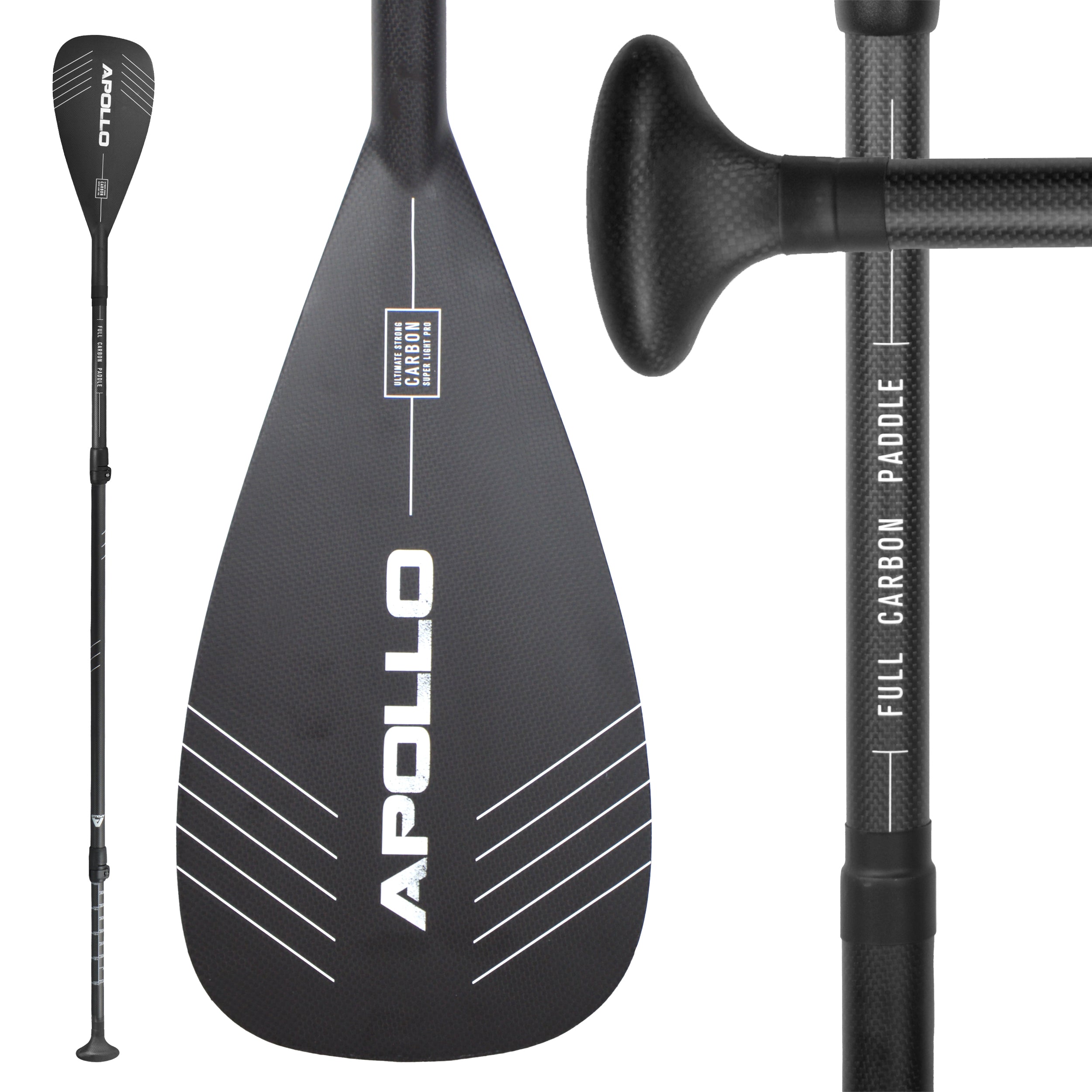 Apollo - Apollo SUP Paddel - 3 teiliges Stechpaddel aus Carbon und Fiberglas - Full Carbon Paddel