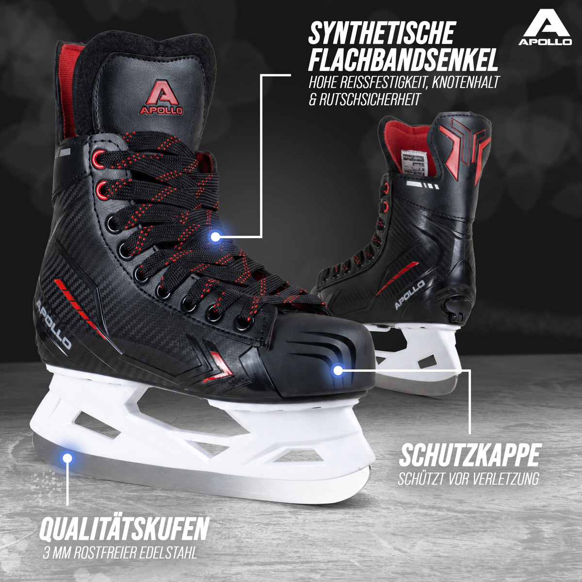 Apollo Funsport - Champion Skate Adjustable - verstellbare Hockey Style Schlittschuhe - Schwarz Rot