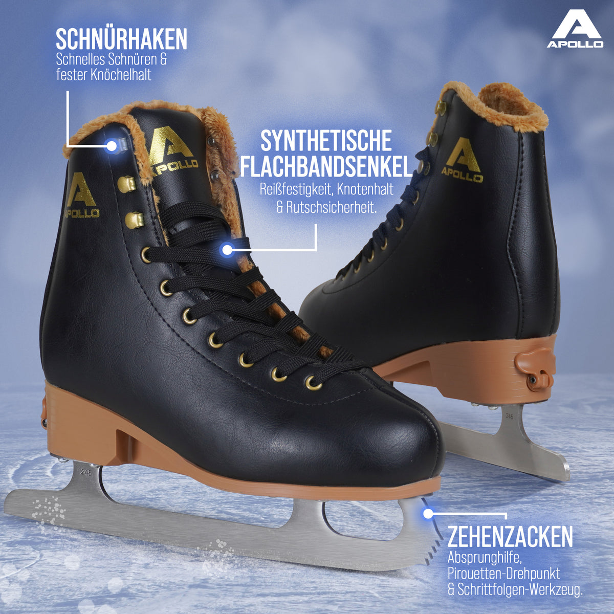 Apollo Funsport - Star Skate Adjustable - verstellbare Schlittschuhe - Eiskunstlauf Style - Schwarz
