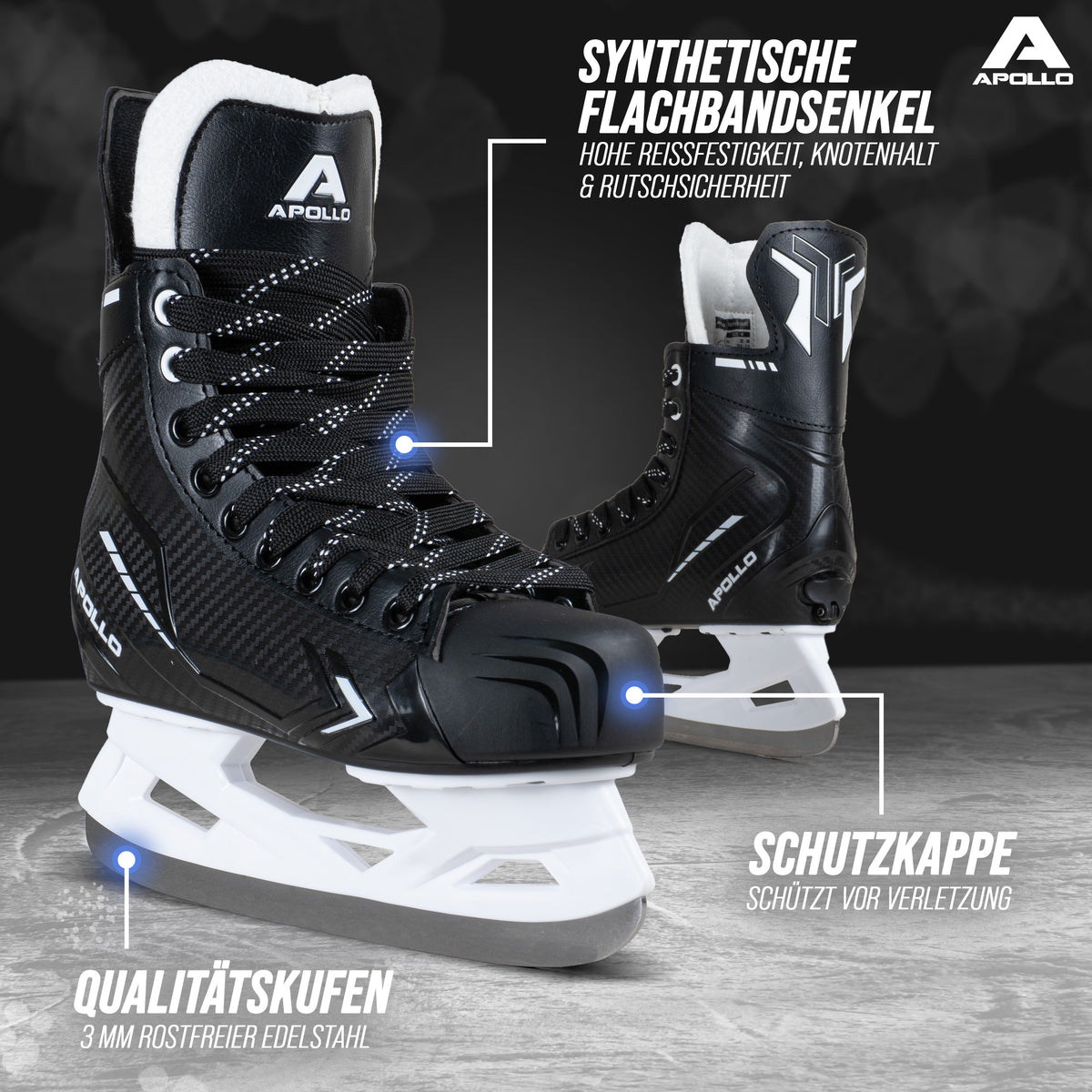 Apollo Funsport - Champion Skate Adjustable - verstellbare Hockey Style Schlittschuhe - Schwarz Weiß