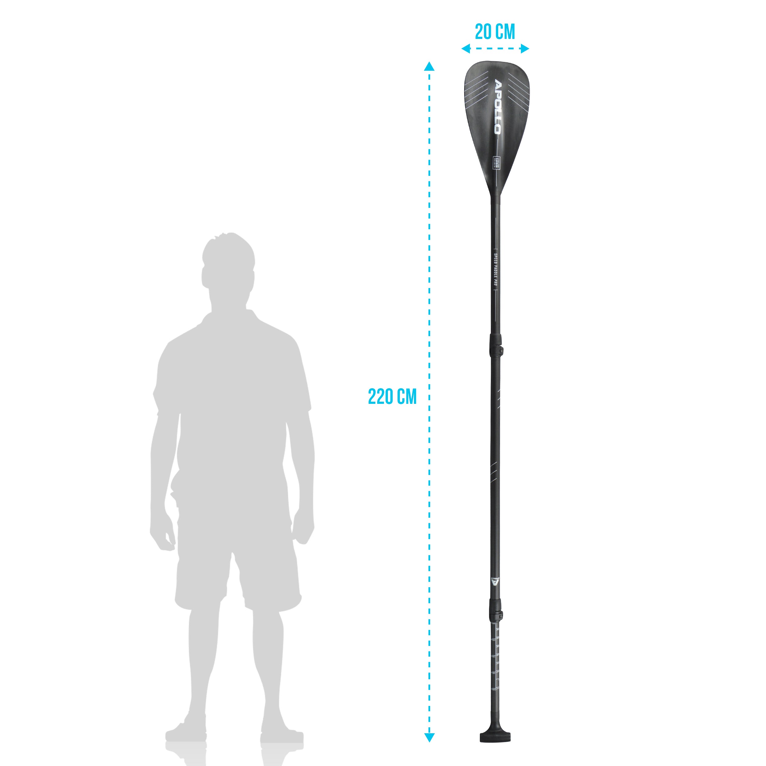 Apollo - Apollo SUP Paddel - 3 teiliges Stechpaddel aus Carbon und Fiberglas - Speed Paddle Pro