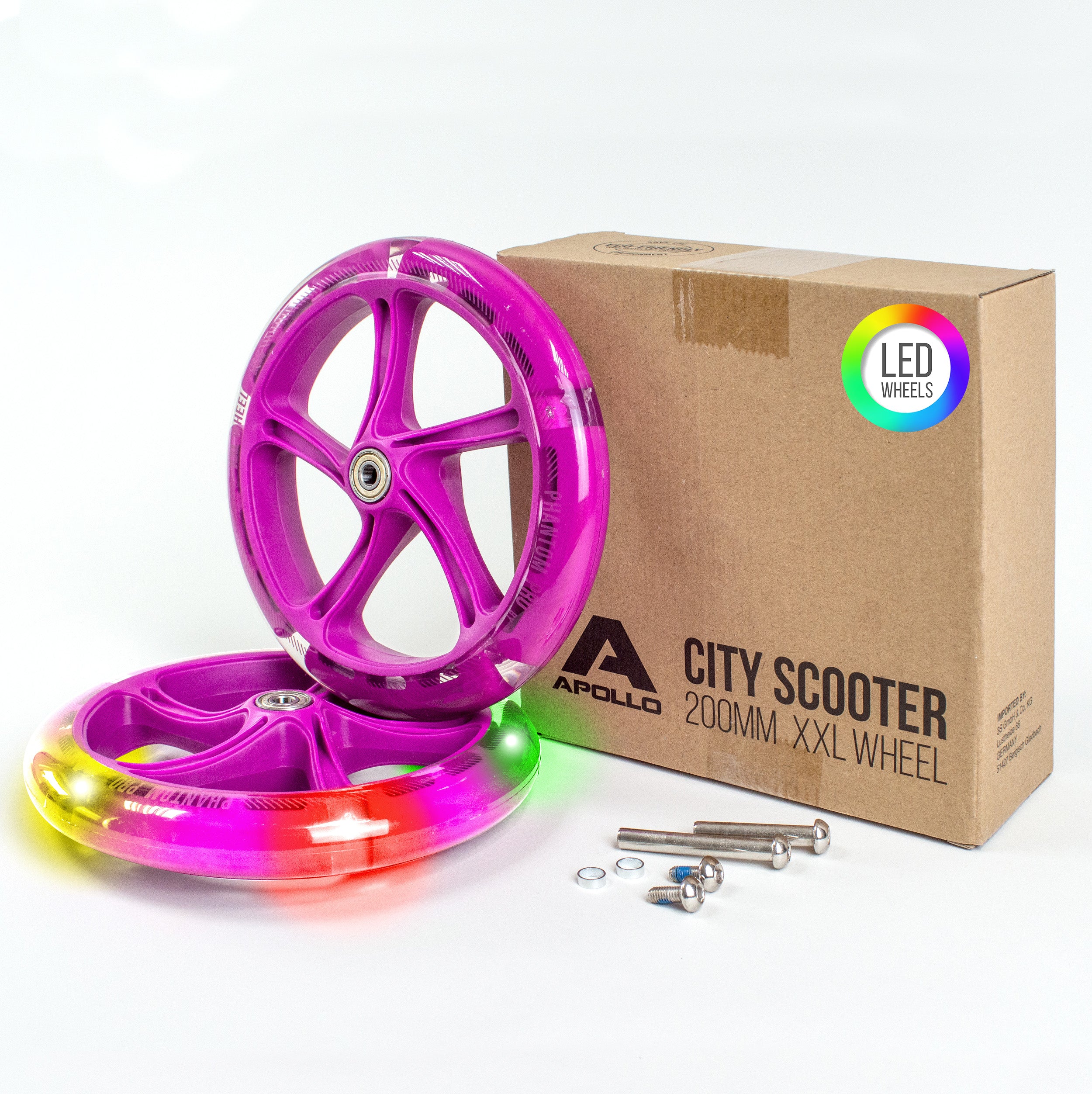 Apollo - 200 mm Ersatzräderset für City Scooter - Phantom / Spectre - LED Pink Transparent