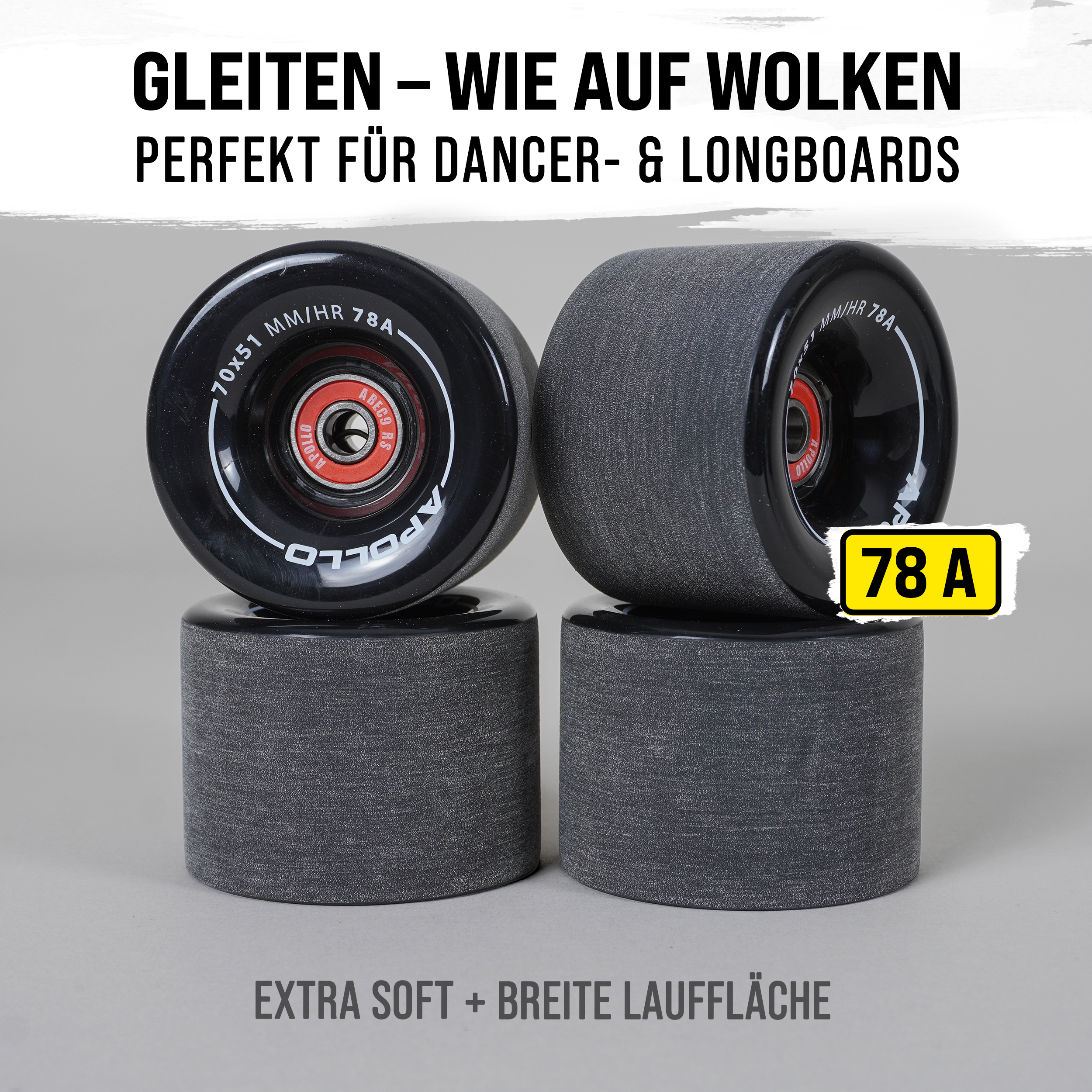 Apollo Funsport - Apollo Black Longboard & Skateboard Wheels - Black - 70 x 51
