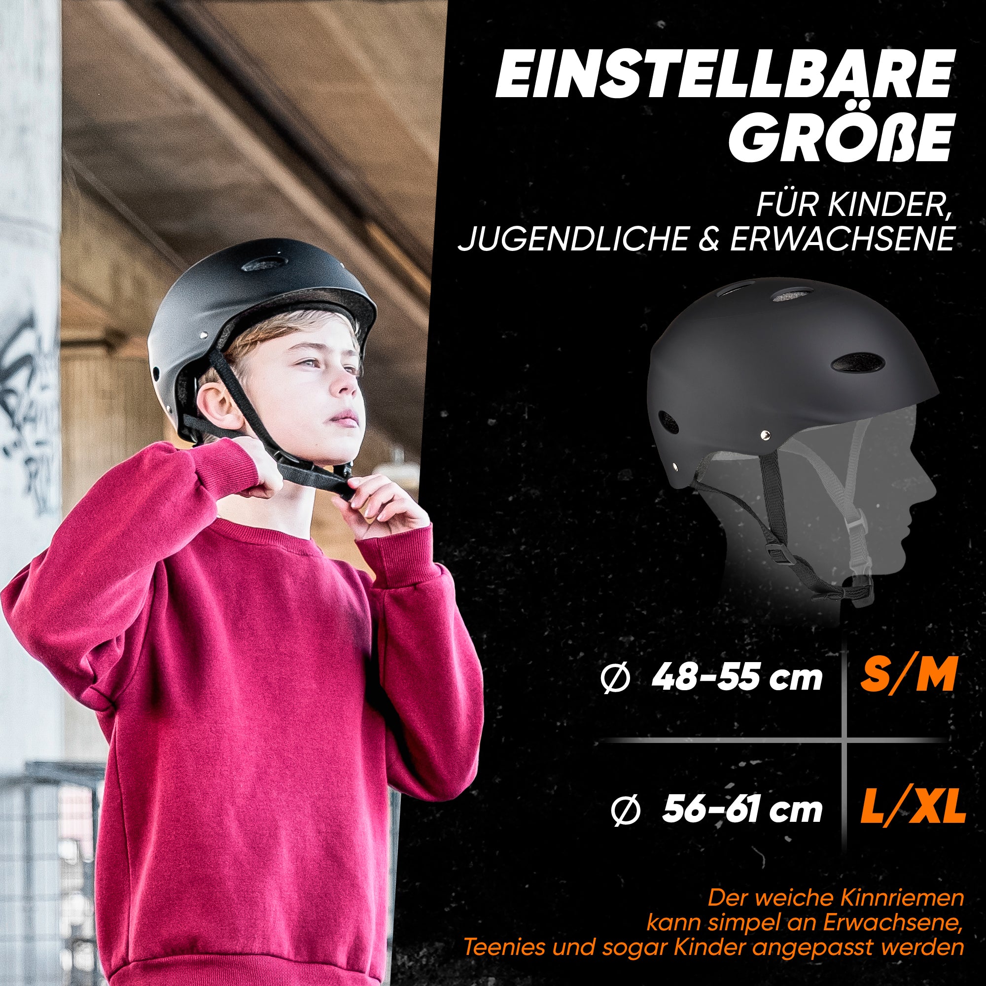 Apollo - Skatehelm, Multi Sport Helm Herren, Damen, Kinder, Kinderfahrradhelm verstellbar - Black