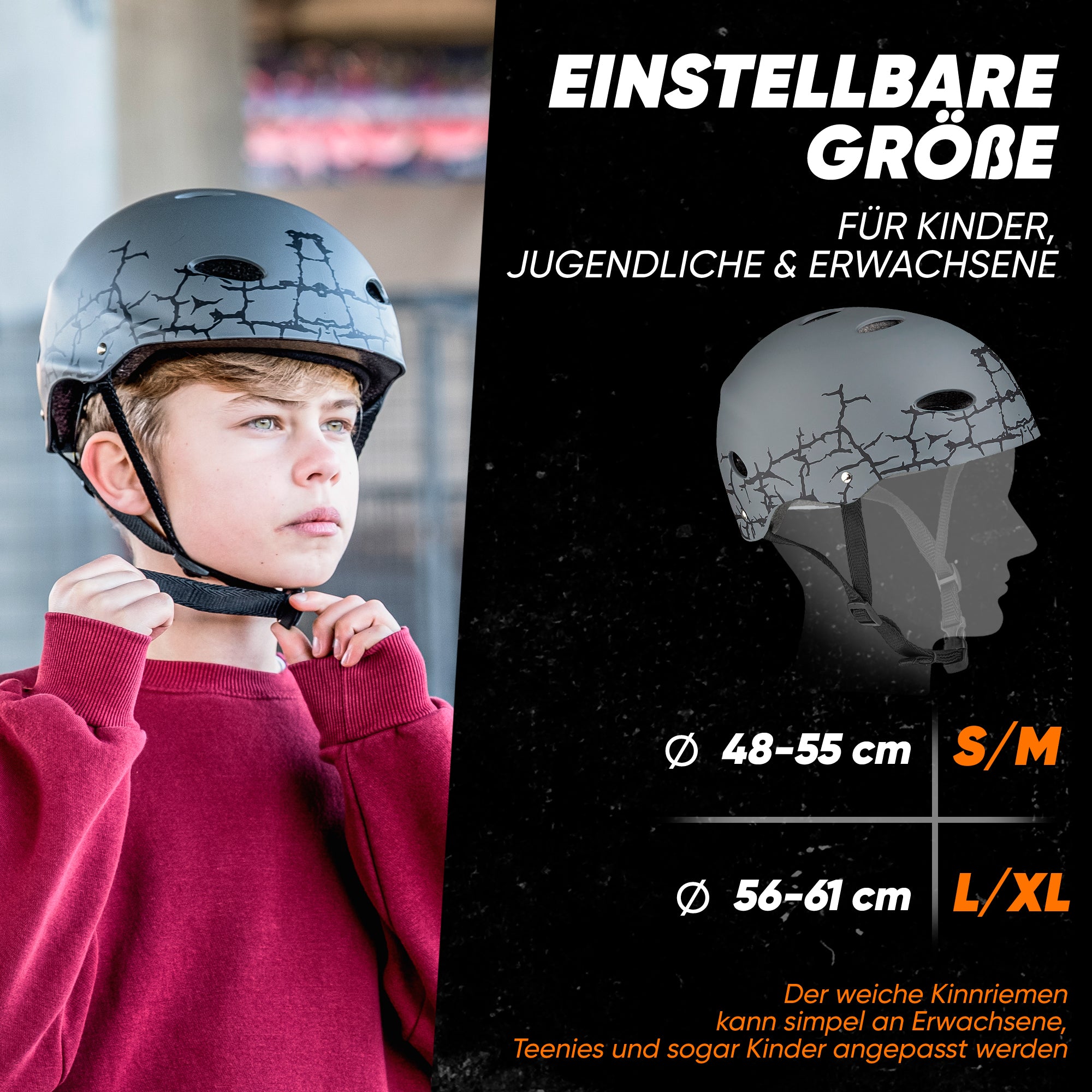 Apollo - Skatehelm, Multi Sport Helm Herren, Damen, Kinder, Kinderfahrradhelm verstellbar - Cracked