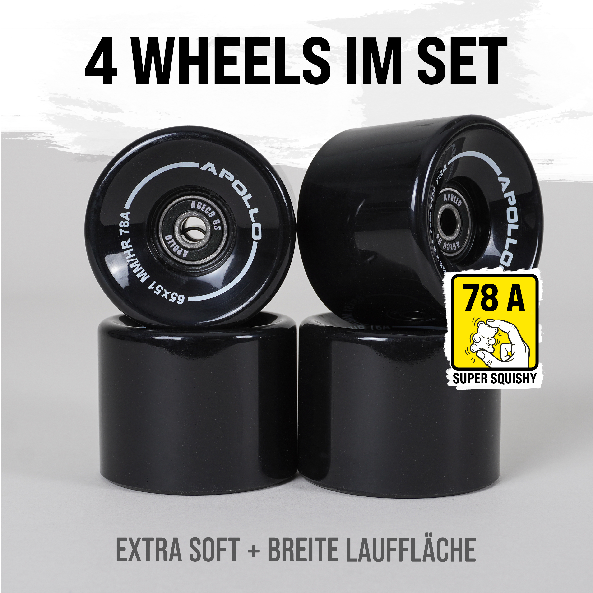 Apollo Funsport - Apollo Black Longboard & Skateboard Wheels - Black - 65 x 51