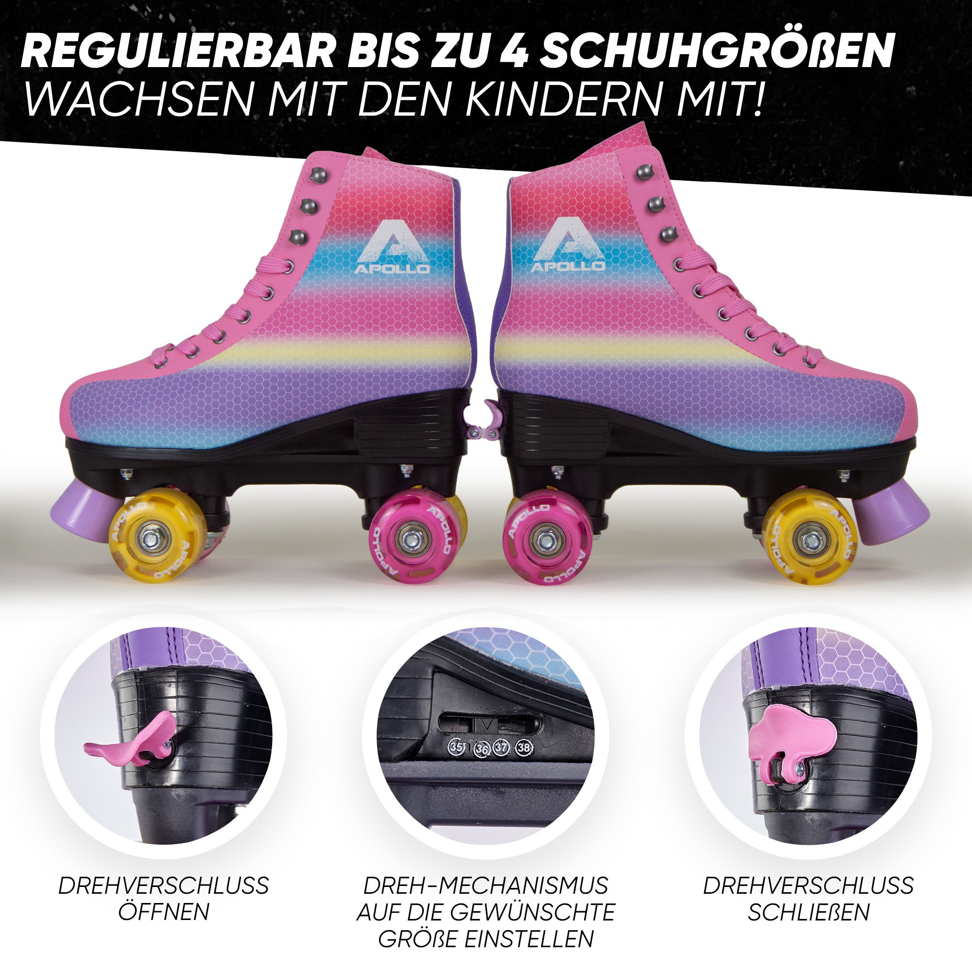 Apollo - Classic Roller Rollschuhe für Kinder und Erwachsene - Dancing Queen LED - L (39-42)