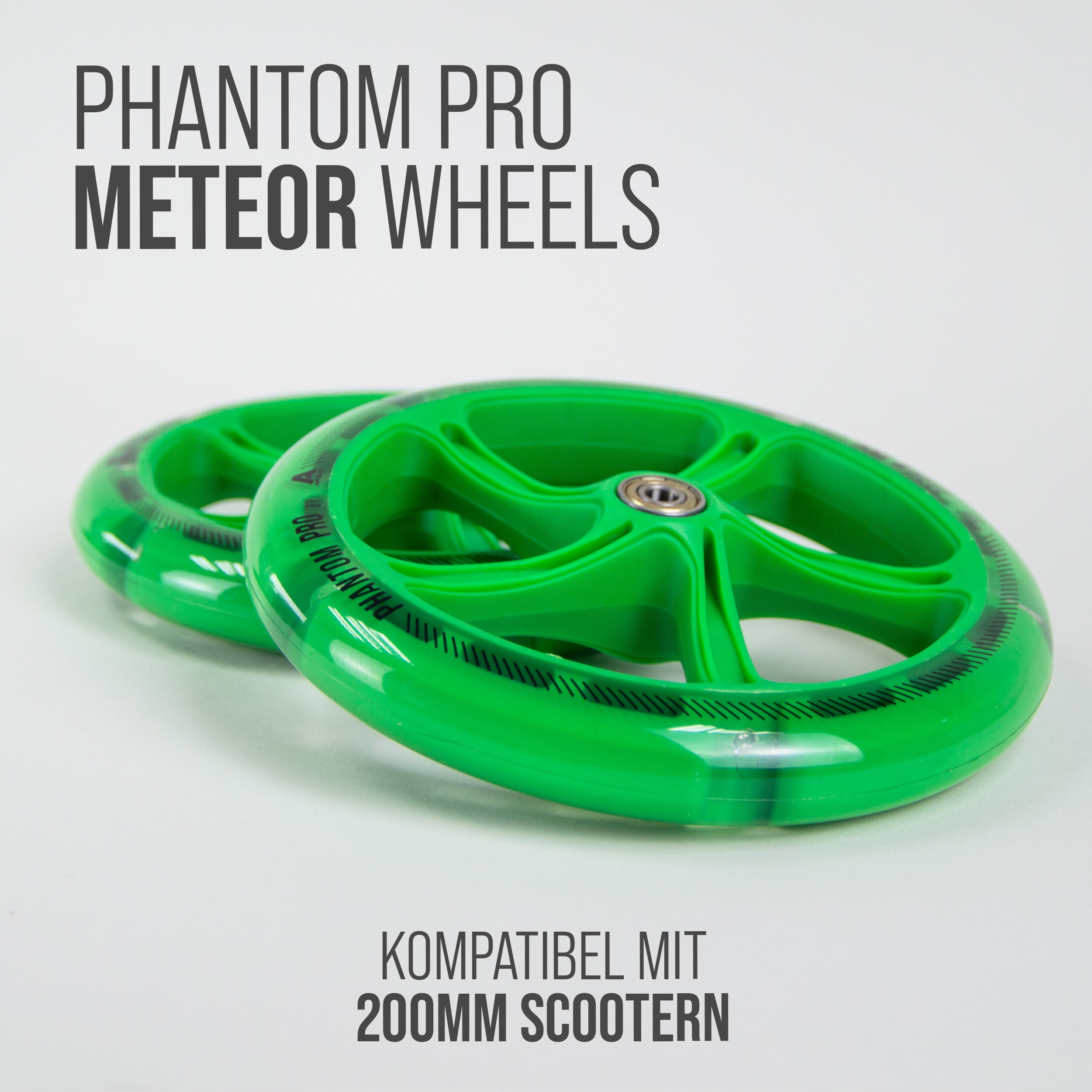 Apollo - 200 mm Ersatzräderset für City Scooter - Phantom / Spectre - LED Grün Transparent