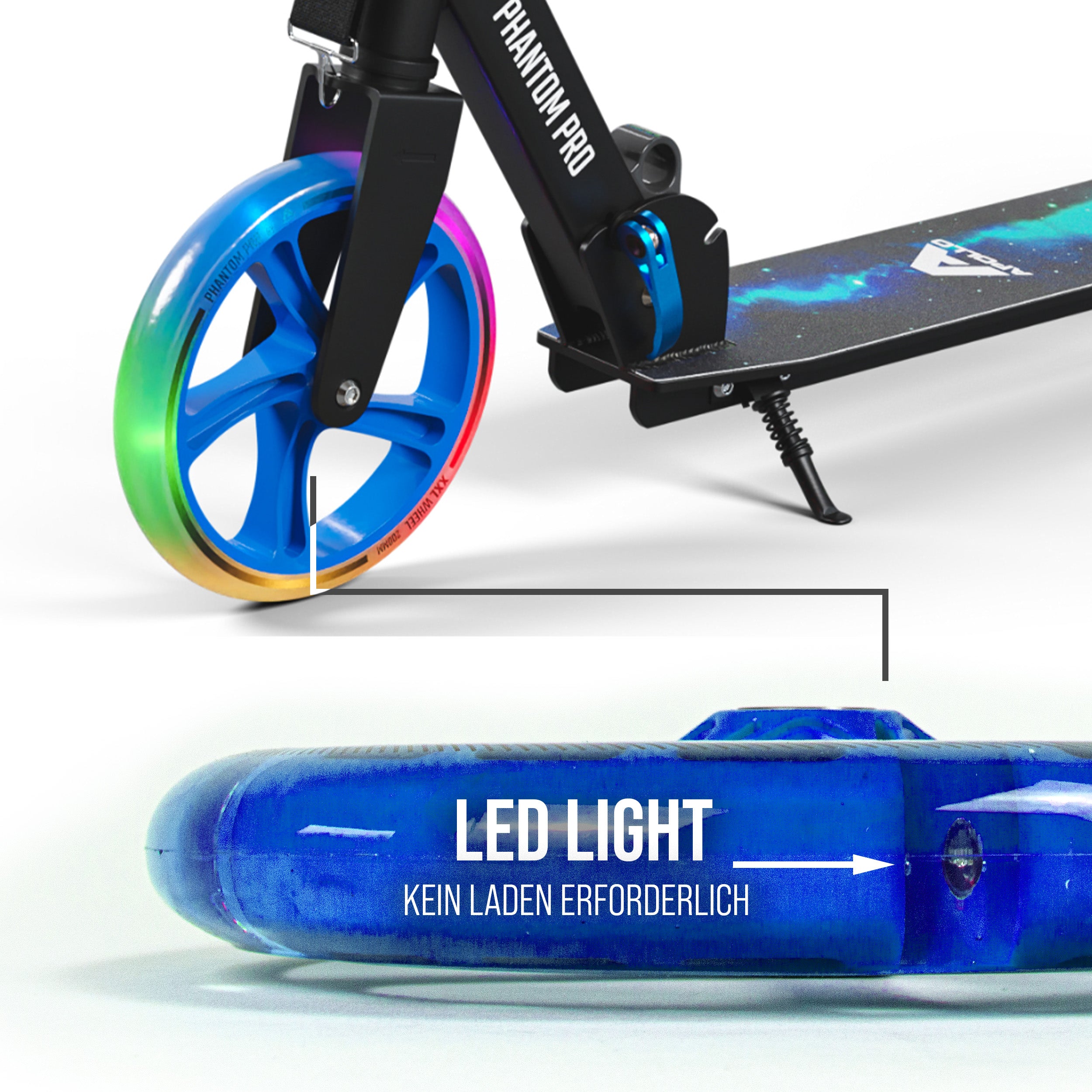 Apollo - 200 mm Ersatzräderset für City Scooter - Phantom / Spectre - LED Blau Transparent