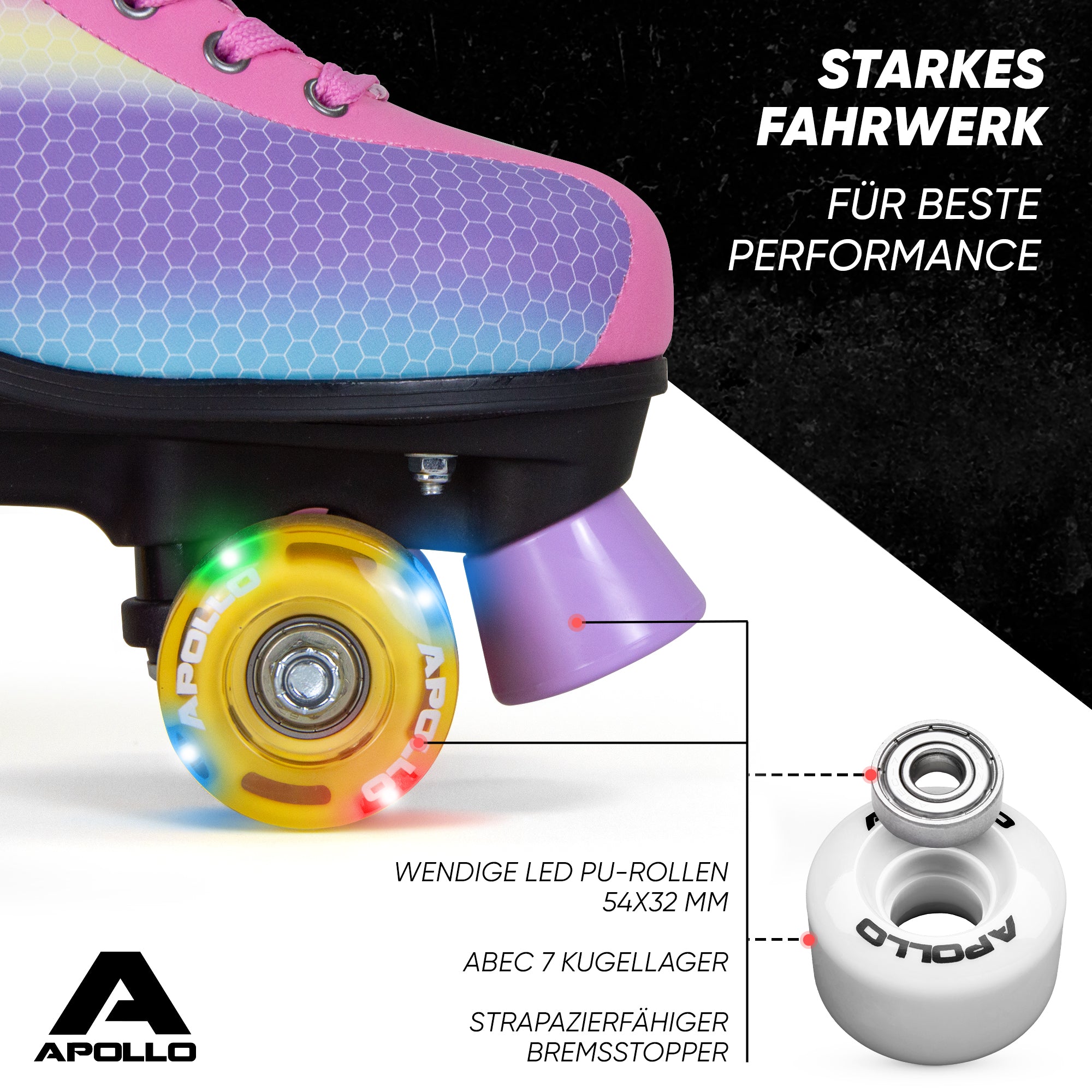 Apollo - Classic Roller Rollschuhe für Kinder und Erwachsene - Dancing Queen LED - L (39-42)