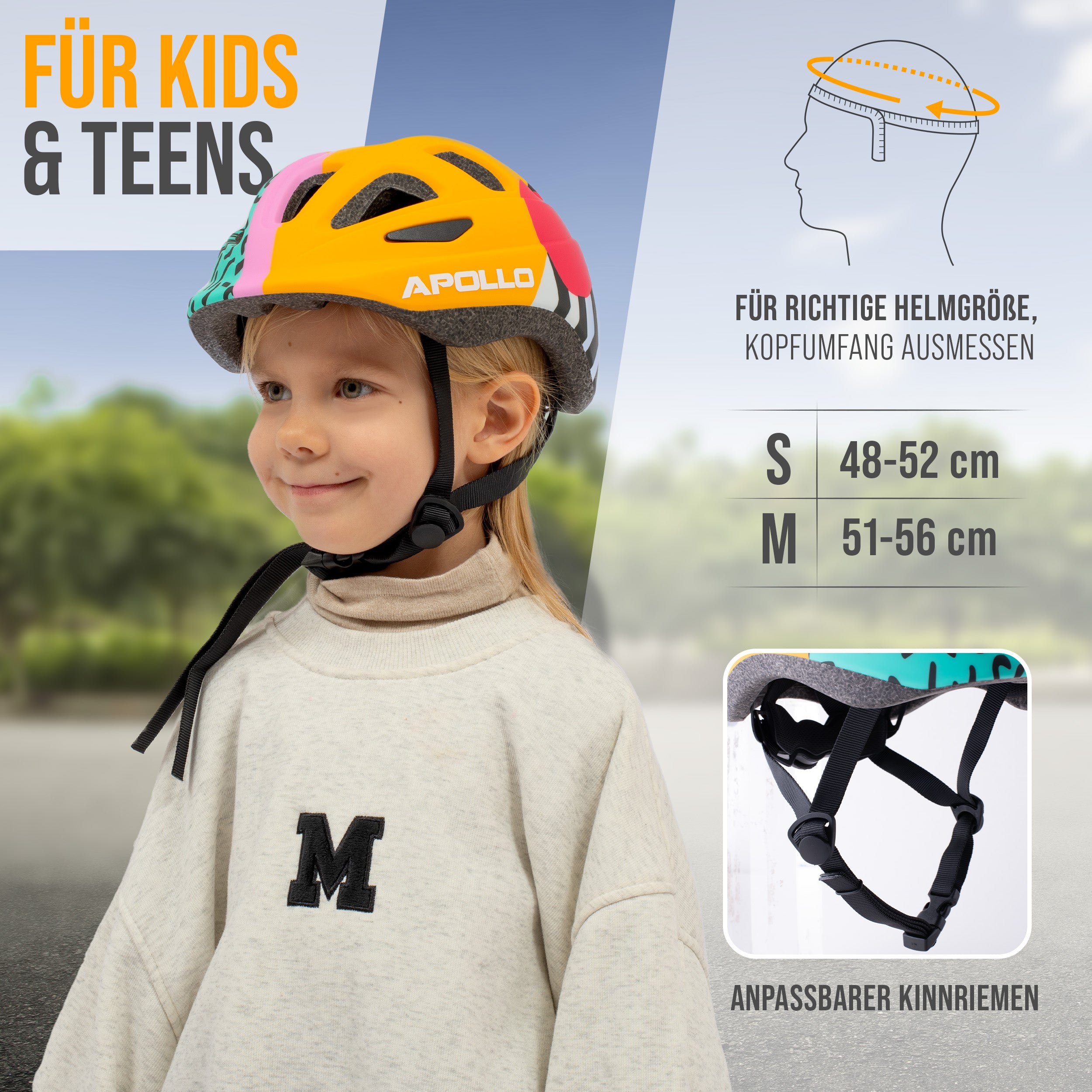 Apollo - Apollo Kinder Fahrradhelm, Helm für Kinder & Jugendliche, Multisport Helm - 90s Revival