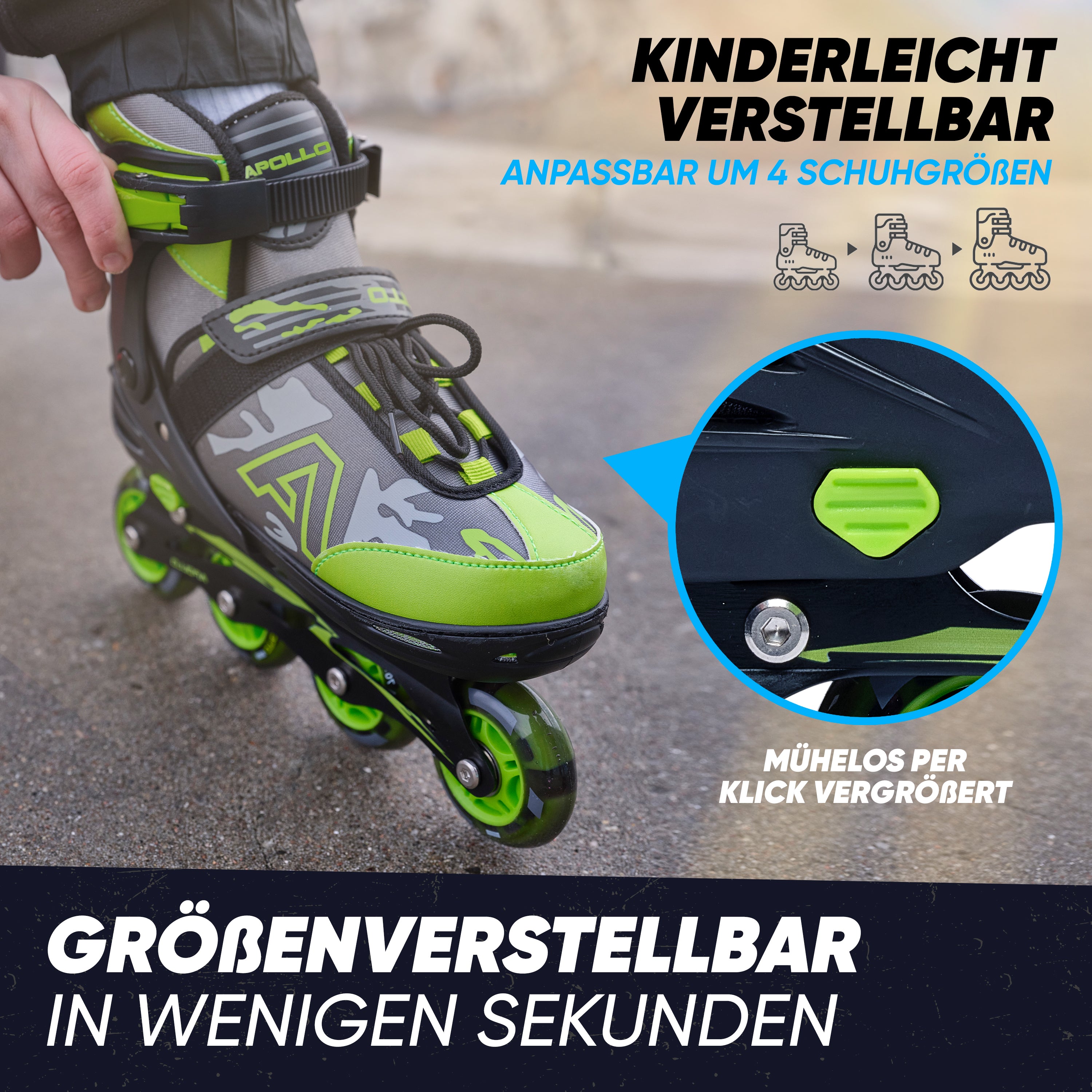 Apollo - Apollo Champion, größenverstellbare Inline Skate - Grün - Größe L (39-42) -