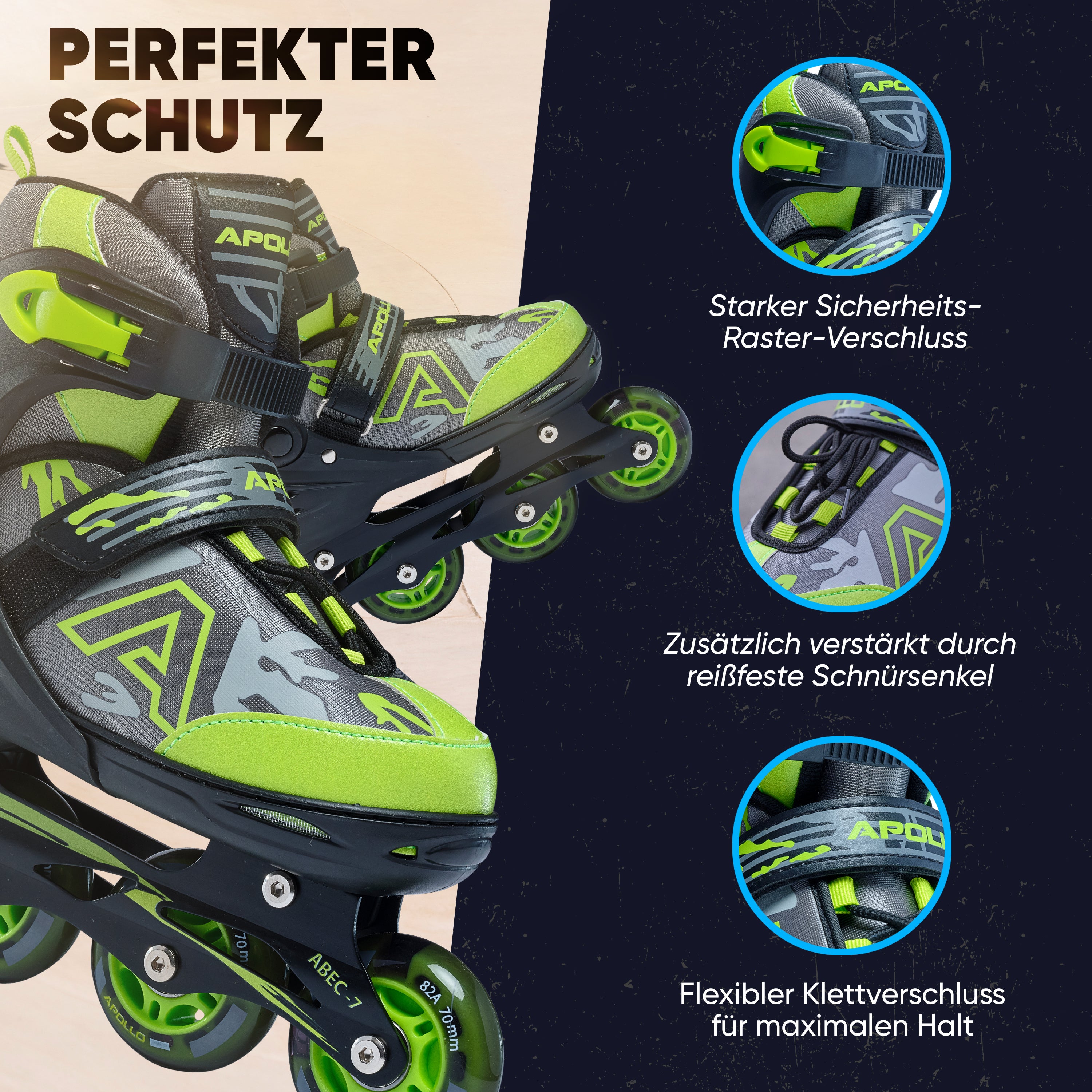 Apollo - Apollo Champion, größenverstellbare Inline Skate - Grün - Größe L (39-42) -