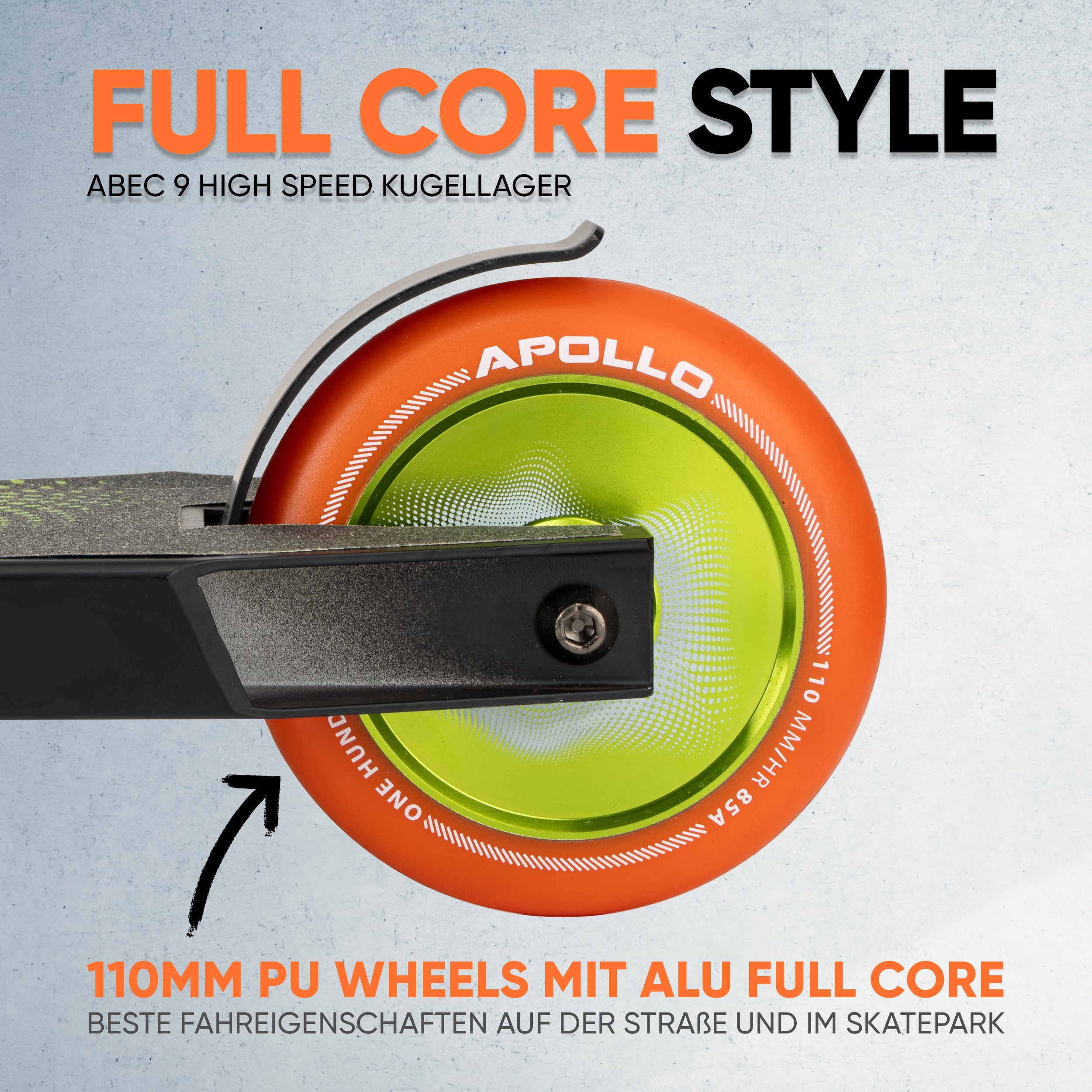 Apollo - Stunt Scooter 'Eagle' - eloxierter Profi Stuntroller mit ABEC 9 Kugellagern - Schwarz Grün Orange