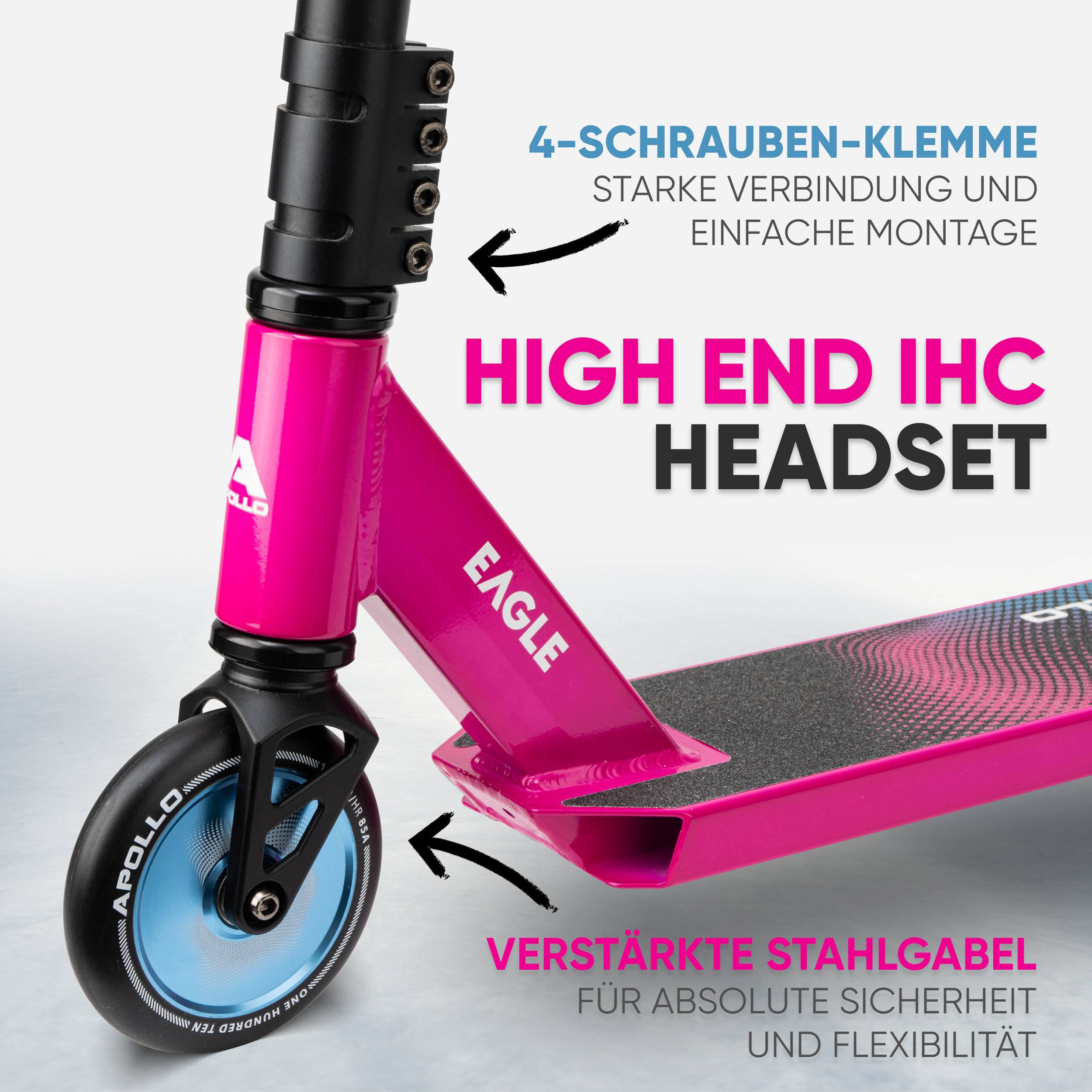 Apollo - Stunt Scooter 'Eagle' - eloxierter Profi Stuntroller mit ABEC 9 Kugellagern - Pink