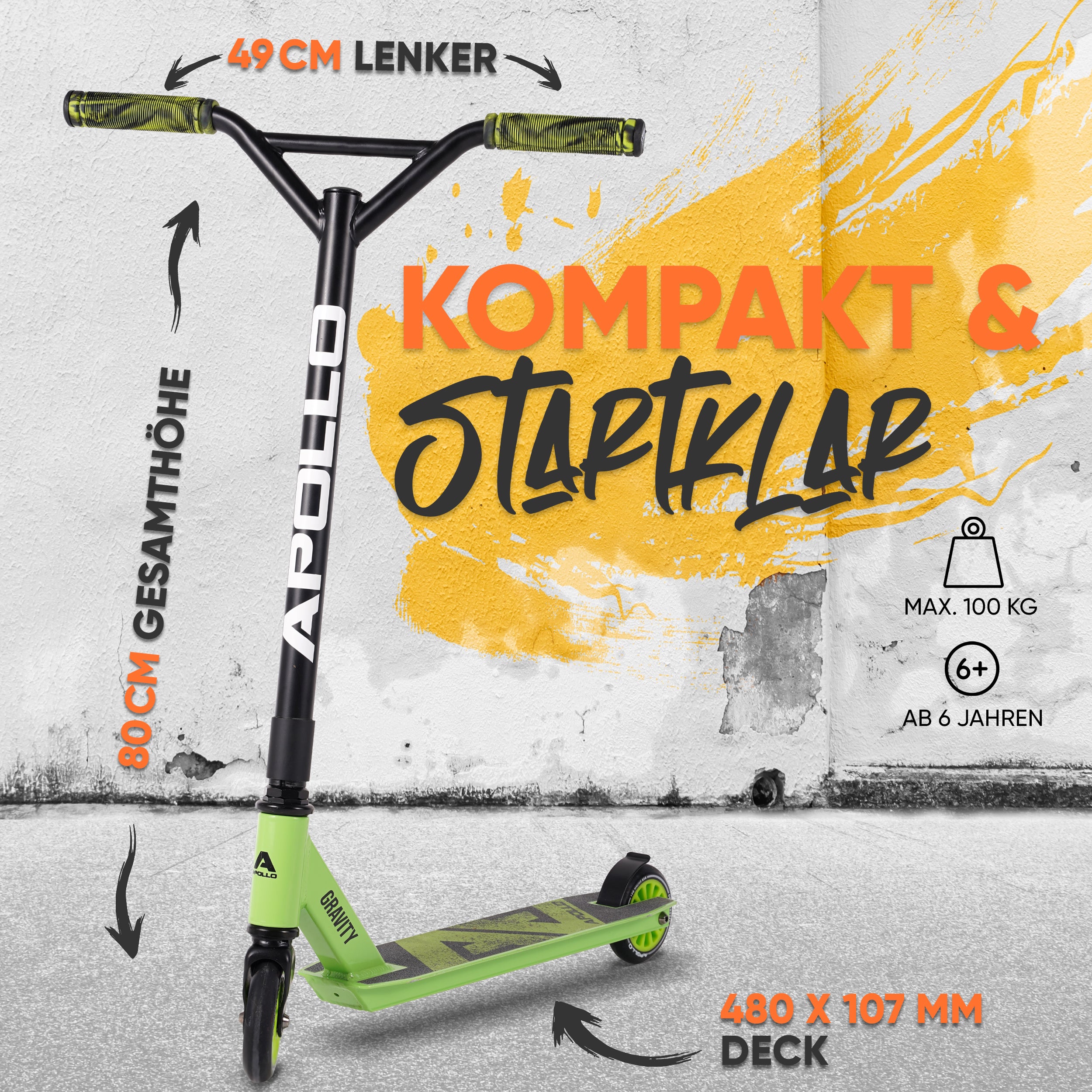 Apollo Funsport - Apollo Stuntscooter Gravity - sportlich, funktional und ideal für Beginner - Green