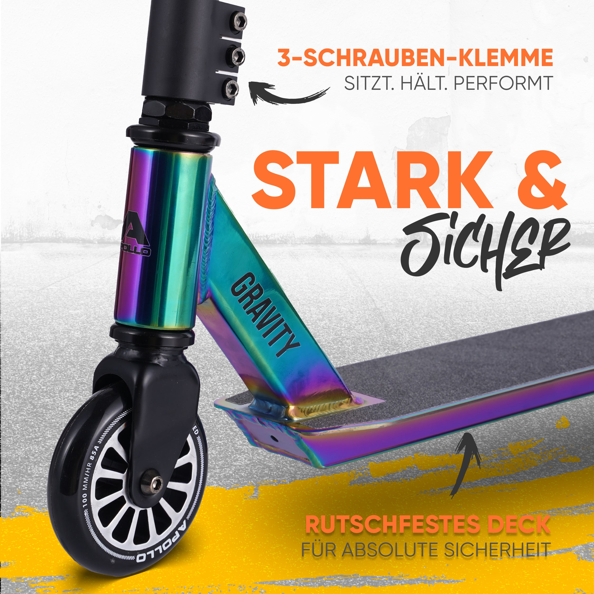 Apollo Funsport - Apollo Stuntscooter Gravity - sportlich, funktional und ideal für Beginner - Rainbow