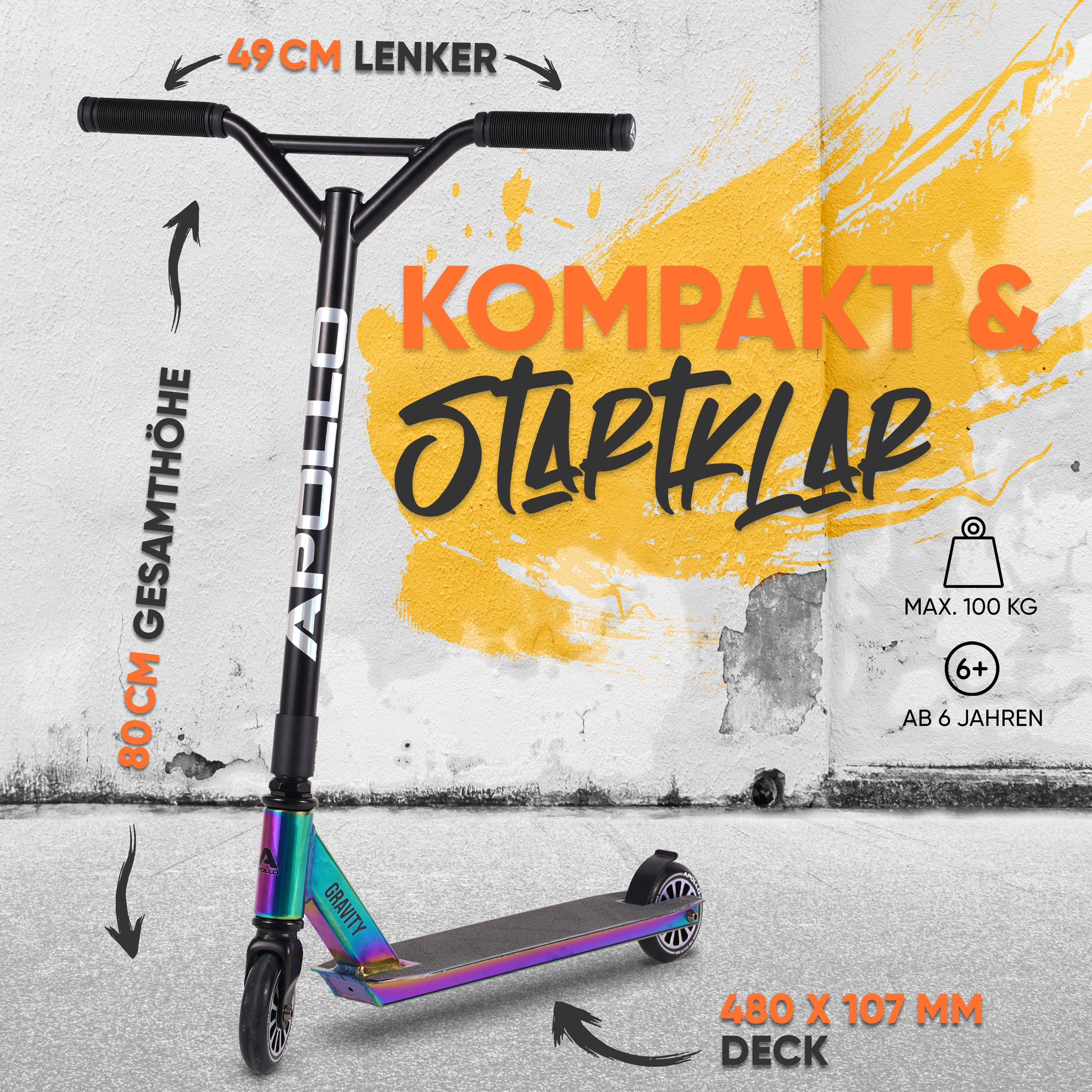 Apollo Funsport - Apollo Stuntscooter Gravity - sportlich, funktional und ideal für Beginner - Rainbow