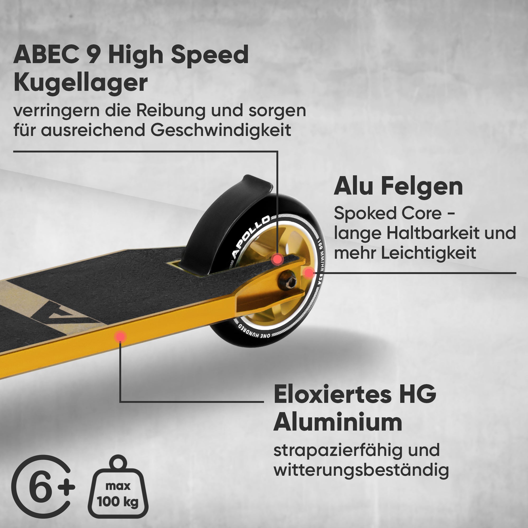 Apollo - Stunt Scooter - Star Pro - HighQuality eloxierter Profi Stunt Scooter - Gold