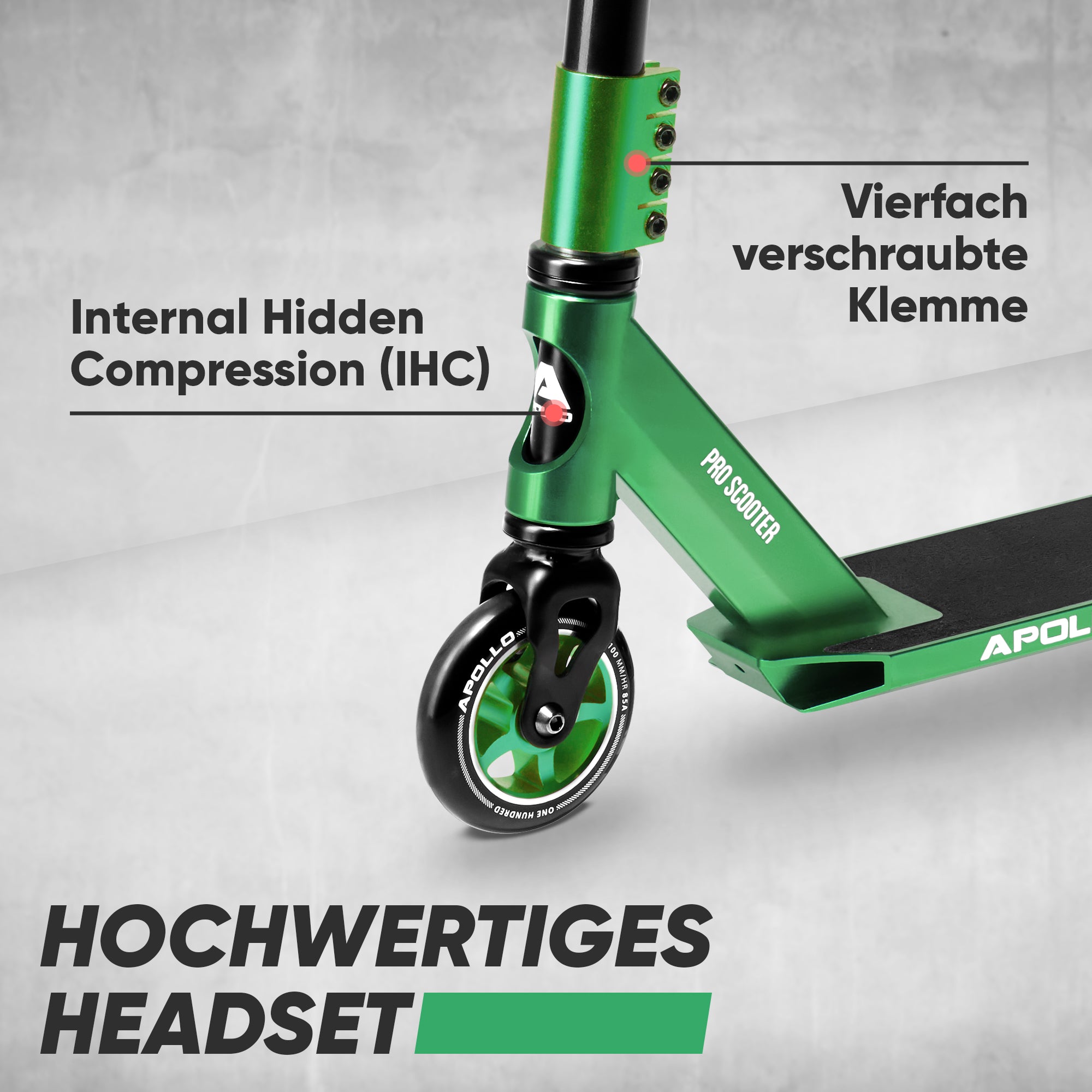 Apollo - Stunt Scooter - Star Pro - HighQuality eloxierter Profi Stunt Scooter - Grün