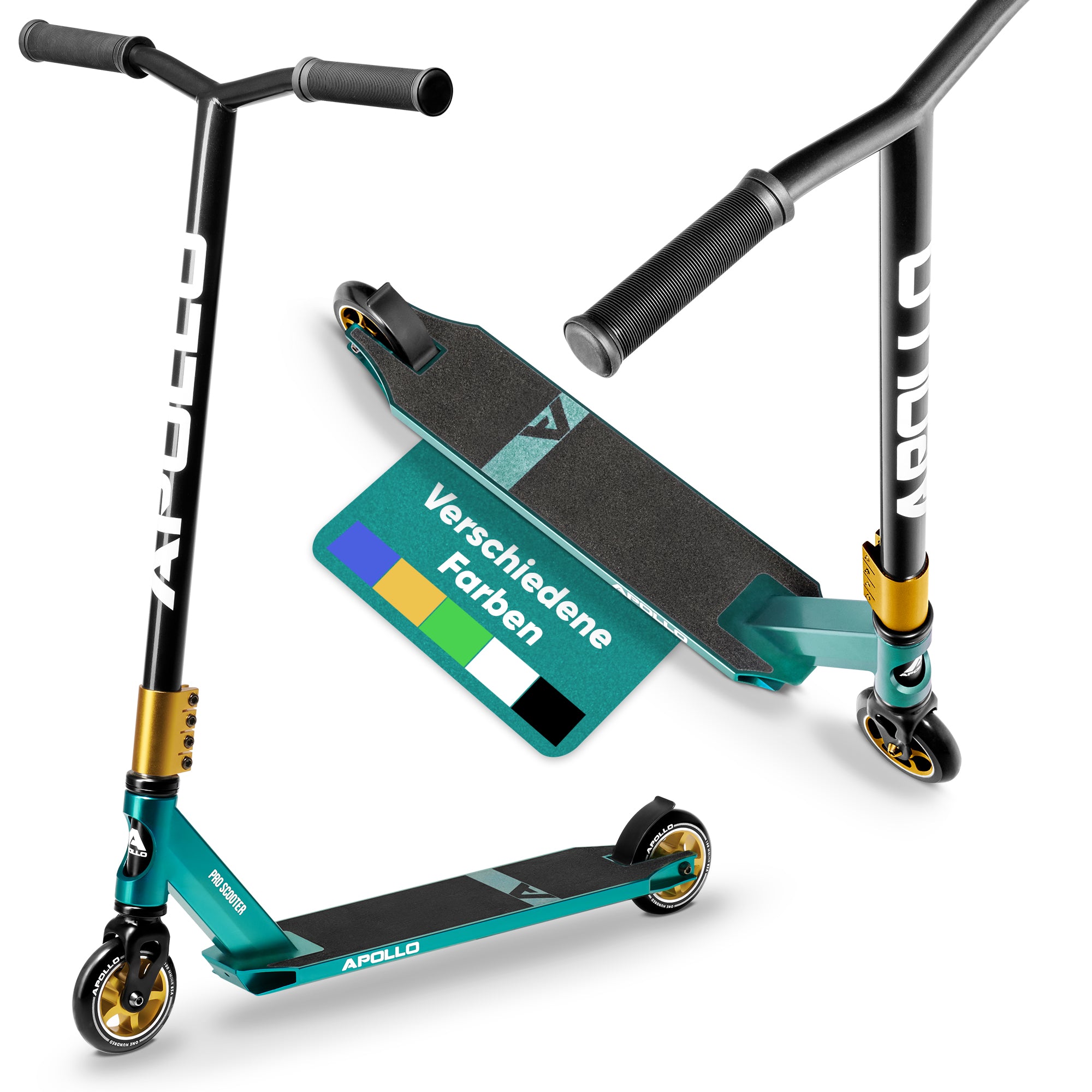 Apollo - Stunt Scooter - Star Pro - HighQuality eloxierter Profi Stunt Scooter - Schwarz Türkis Gold