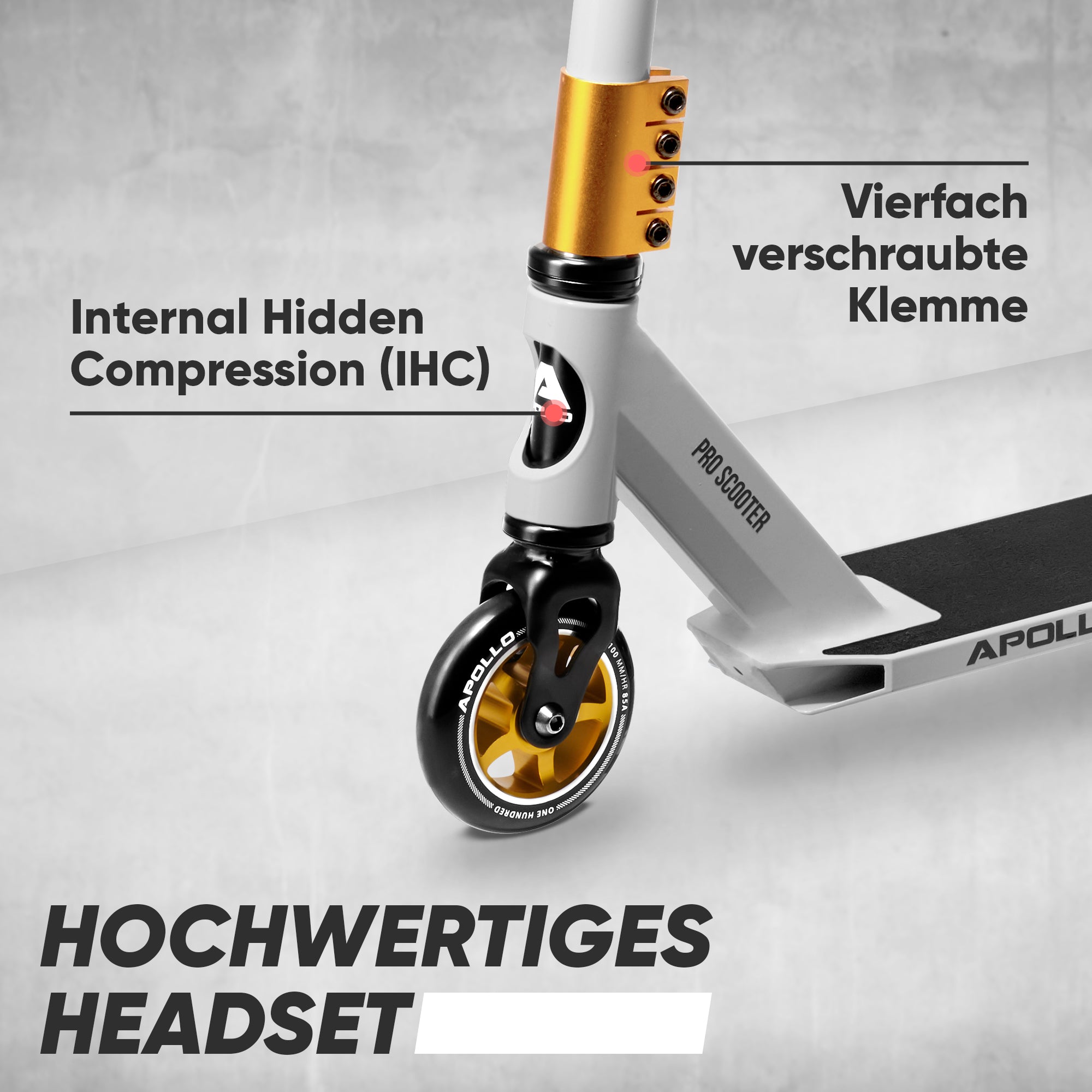 Apollo - Stunt Scooter - Star Pro - HighQuality eloxierter Profi Stunt Scooter - Weiß Gold