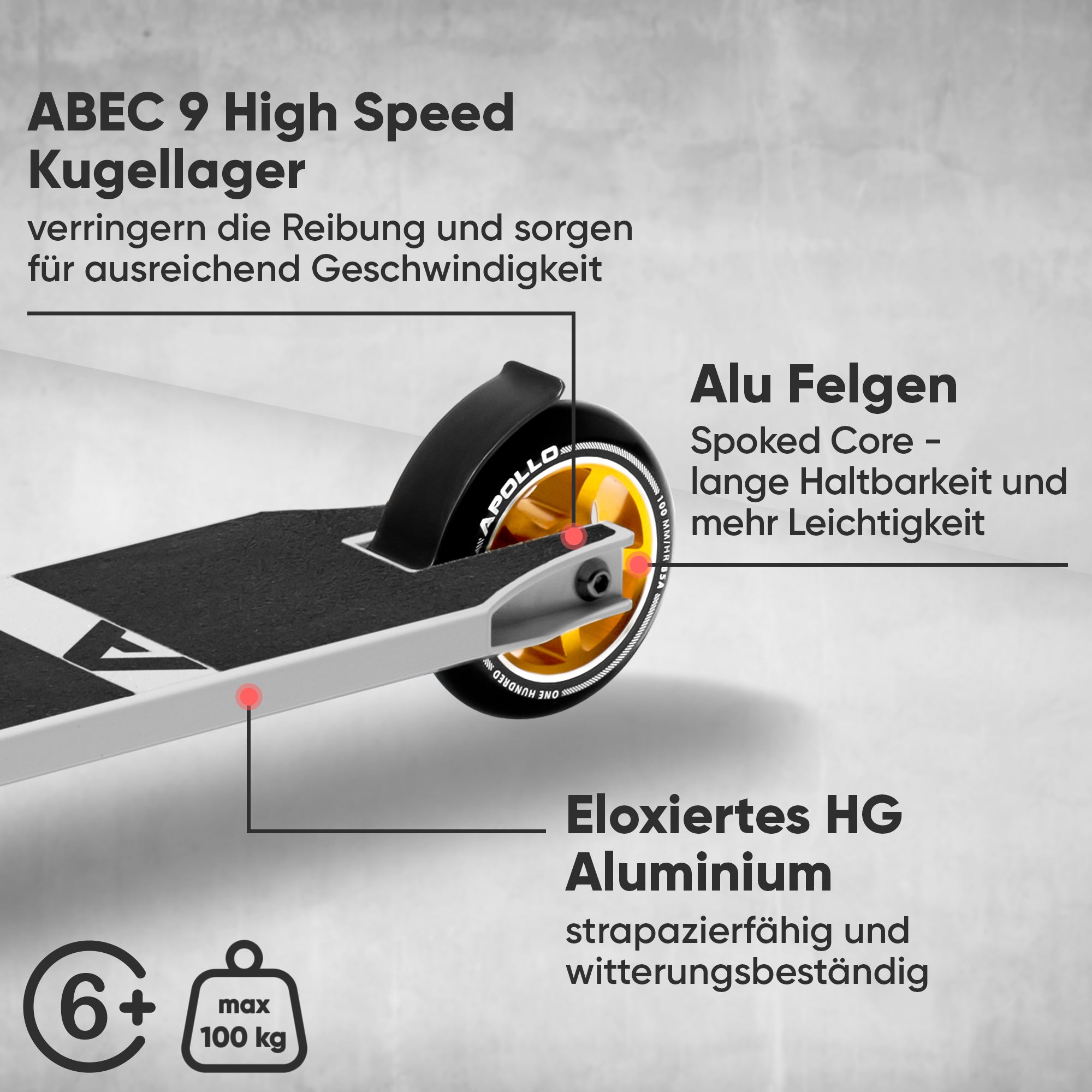 Apollo - Stunt Scooter - Star Pro - HighQuality eloxierter Profi Stunt Scooter - Weiß Gold