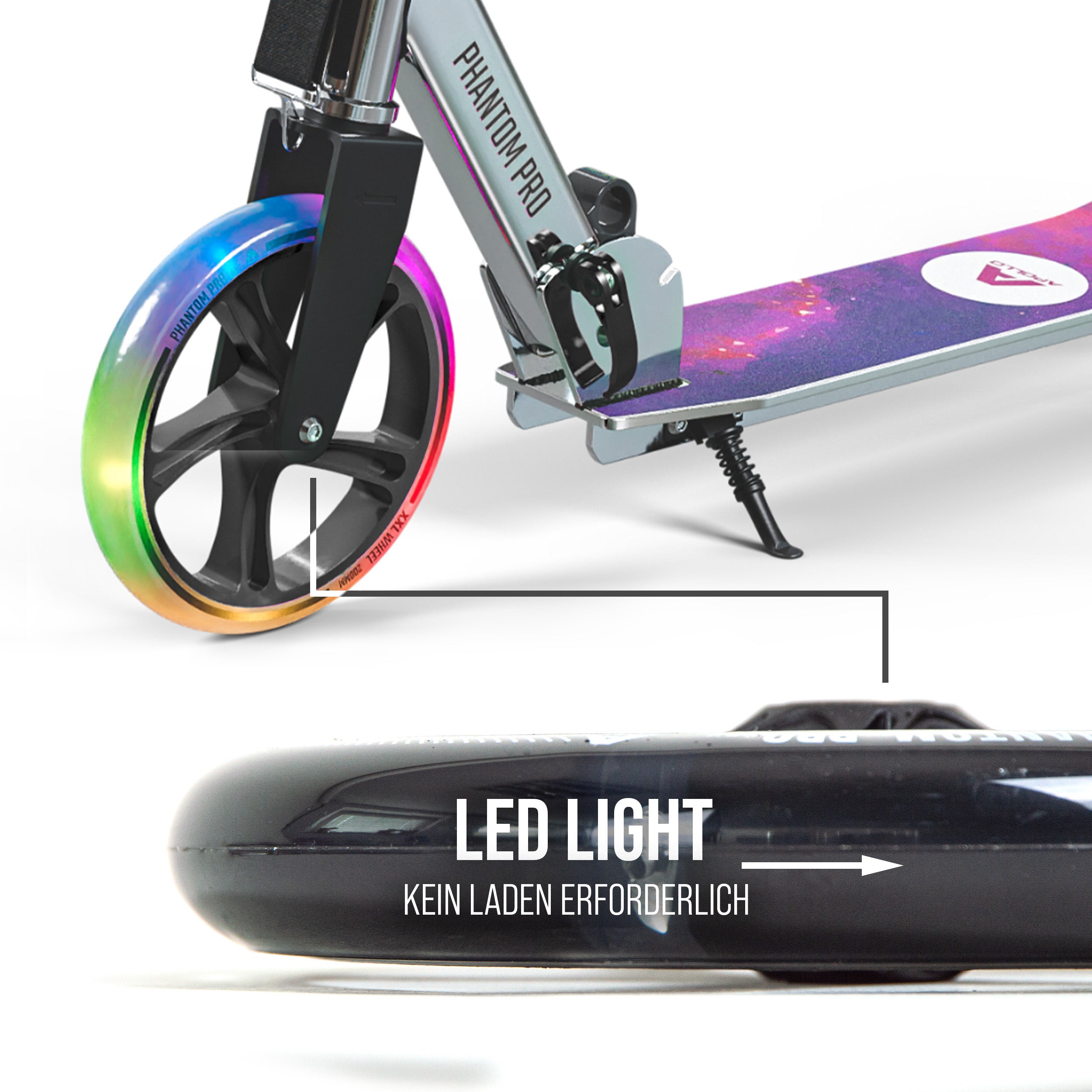 Apollo - 200 mm Ersatzräderset für City Scooter - Phantom / Spectre - LED Schwarz Transparent