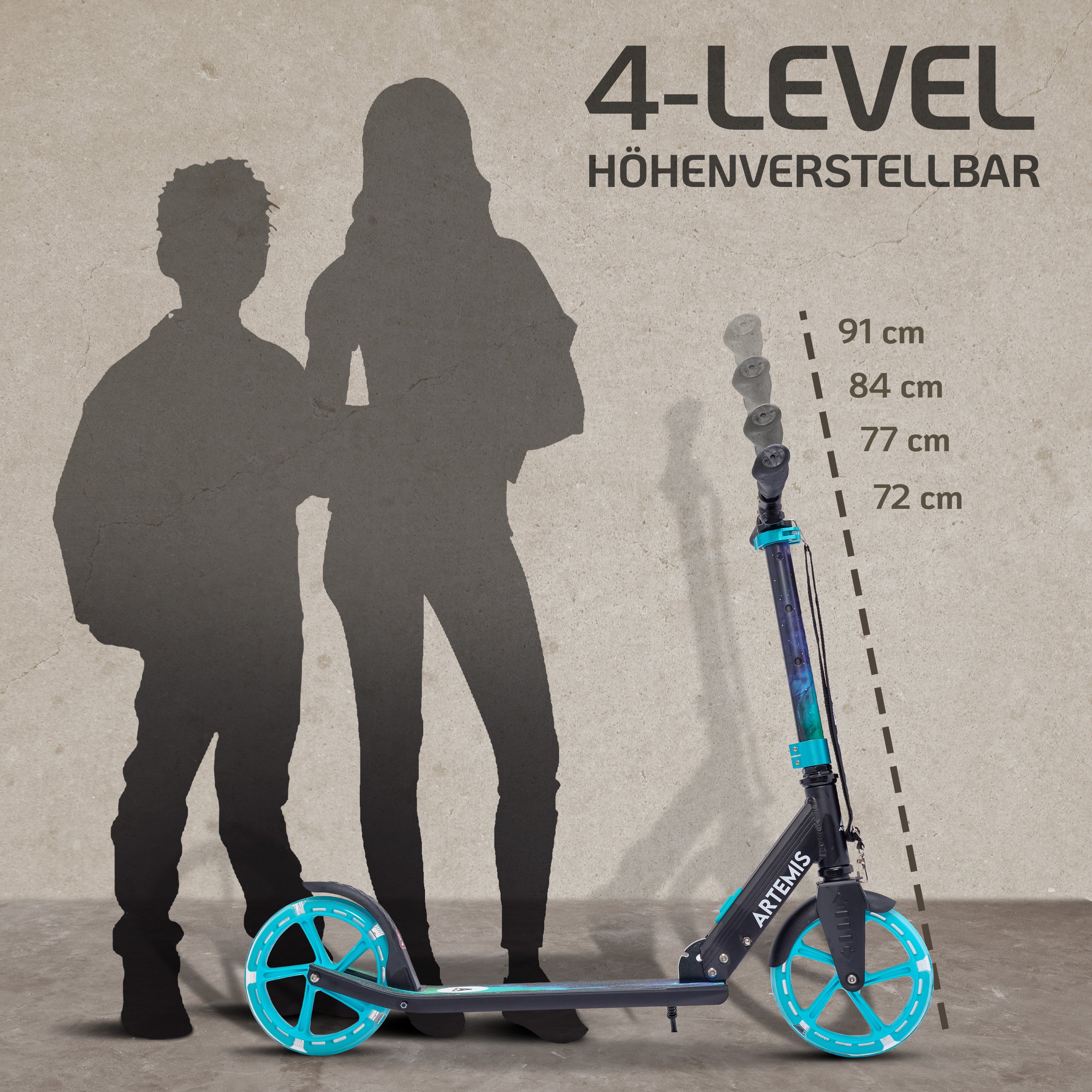 Apollo - Klappbarer City Roller "Artemis" höhenverstellbarer Tretroller für Kinder & Jugendliche - Galaxy