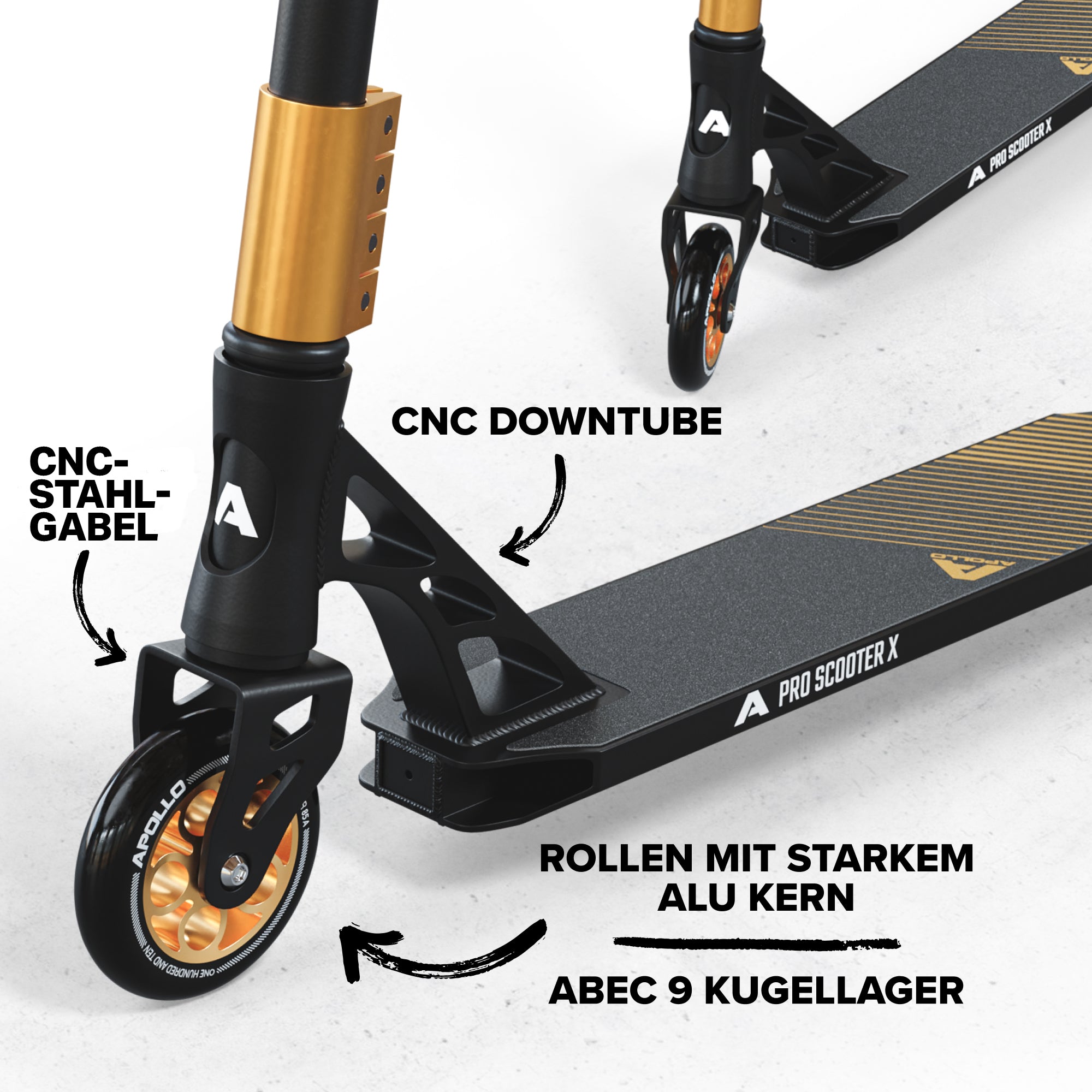 Apollo - High End Stunt Scooter - Genesis Pro X Stuntscooter mit ABEC 9 Kugellagern - Gold