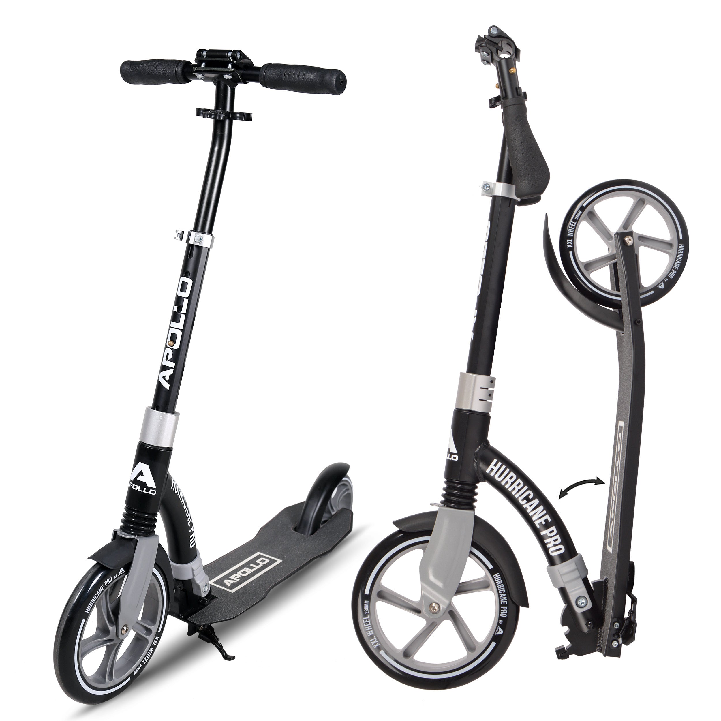Apollo - Apollo Scooter - "Hurricane" City-Scooter mit Federung - Schwarz Silber