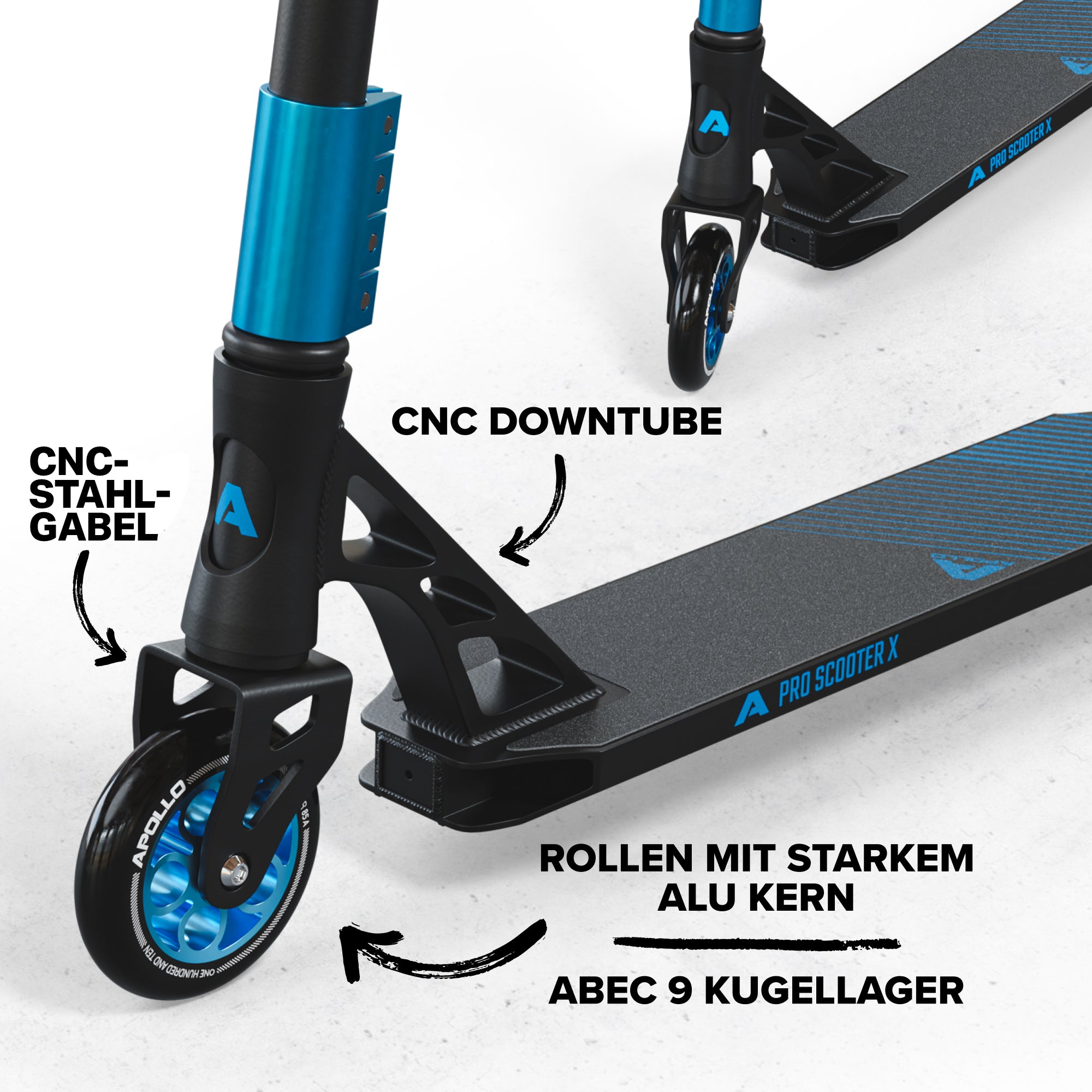 Apollo - High End Stunt Scooter - Genesis Pro X Stuntscooter mit ABEC 9 Kugellagern - Schwarz Blau
