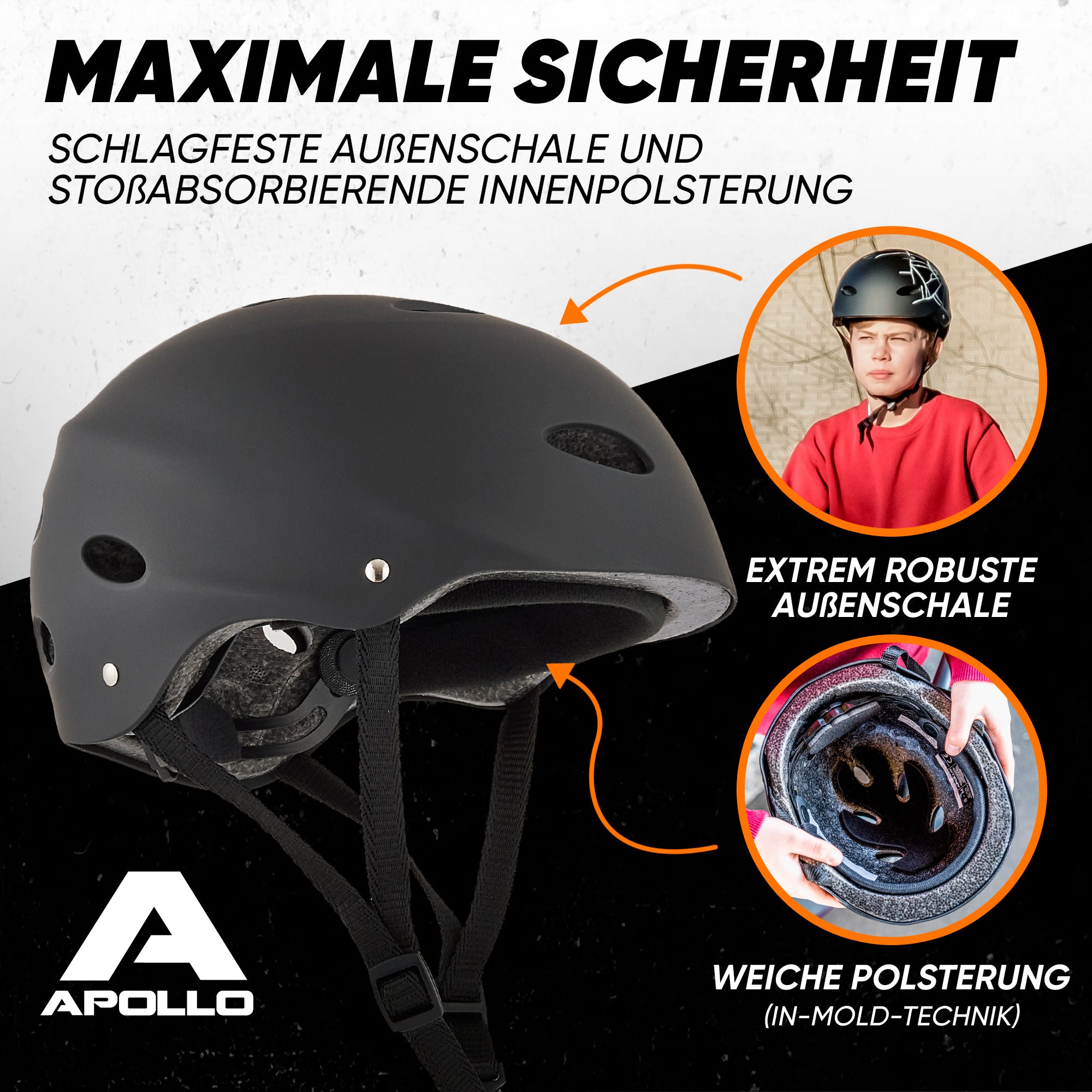 Apollo - Skatehelm, Multi Sport Helm Herren, Damen, Kinder, Kinderfahrradhelm verstellbar - Broken