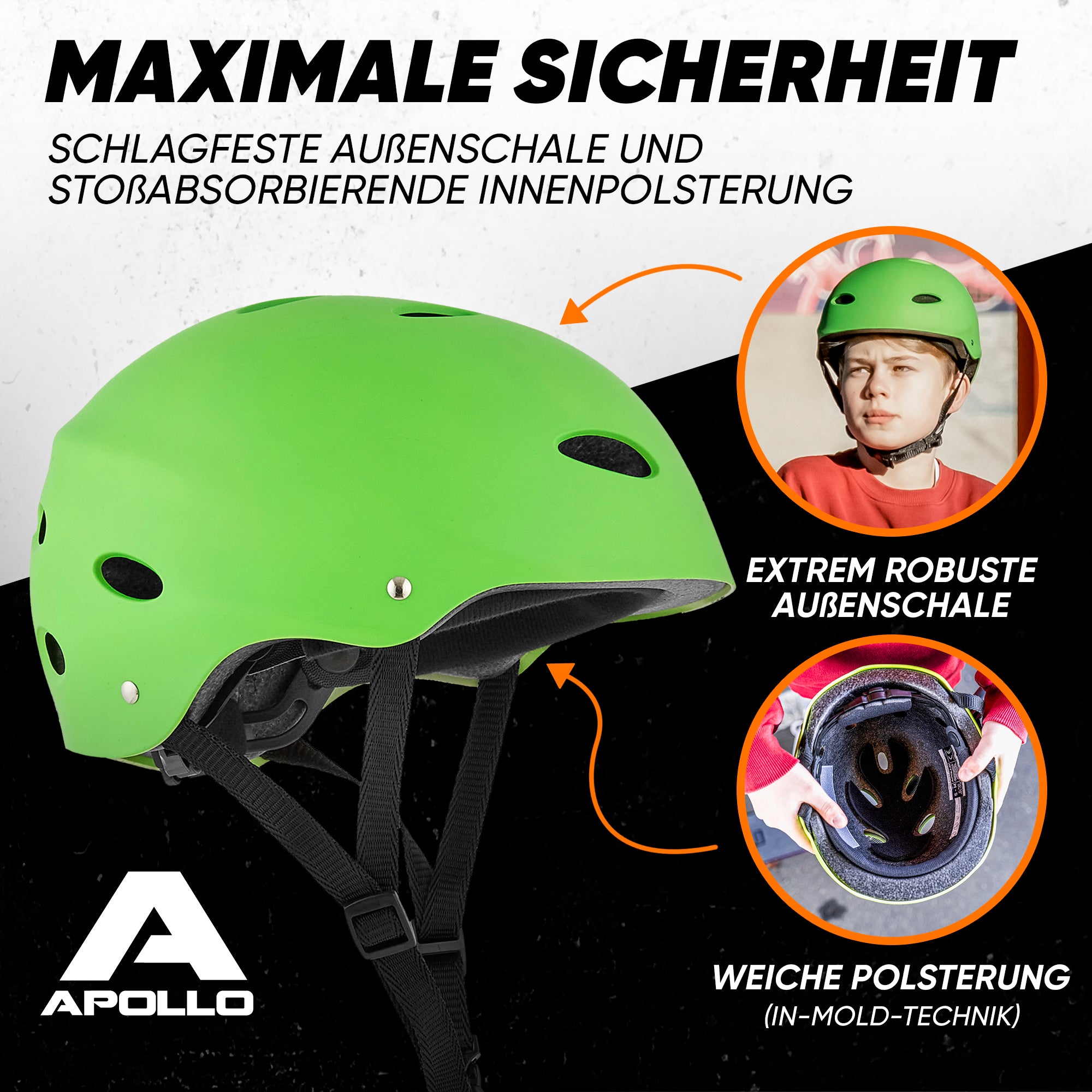 Apollo - Skatehelm, Multi Sport Helm Herren, Damen, Kinder, Kinderfahrradhelm verstellbar - Green (Uni)
