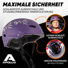 Apollo - Skatehelm, Multi Sport Helm Herren, Damen, Kinder, Kinderfahrradhelm verstellbar - Purple Flower