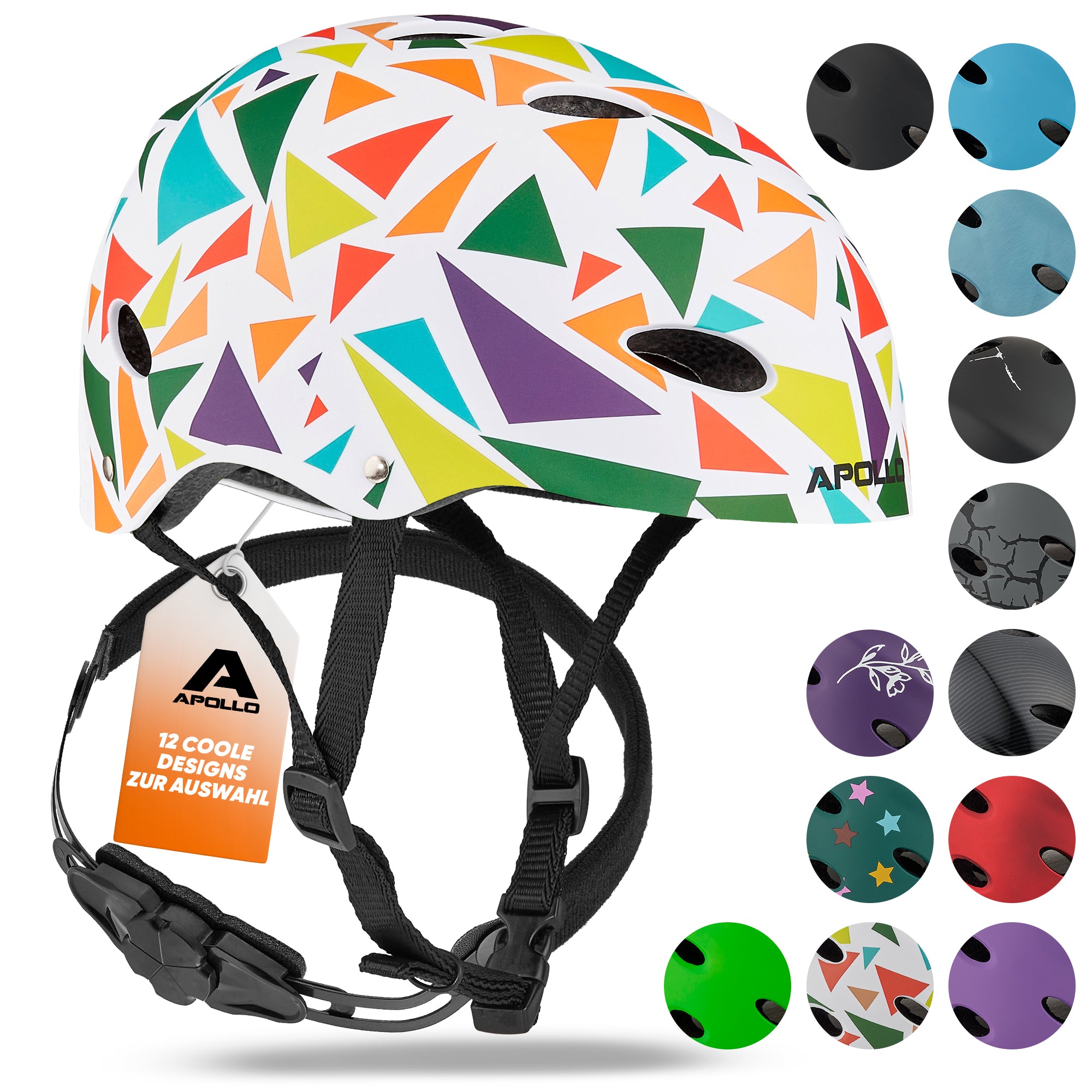 Apollo - Skatehelm, Multi Sport Helm Herren, Damen, Kinder, Kinderfahrradhelm verstellbar - Triangle