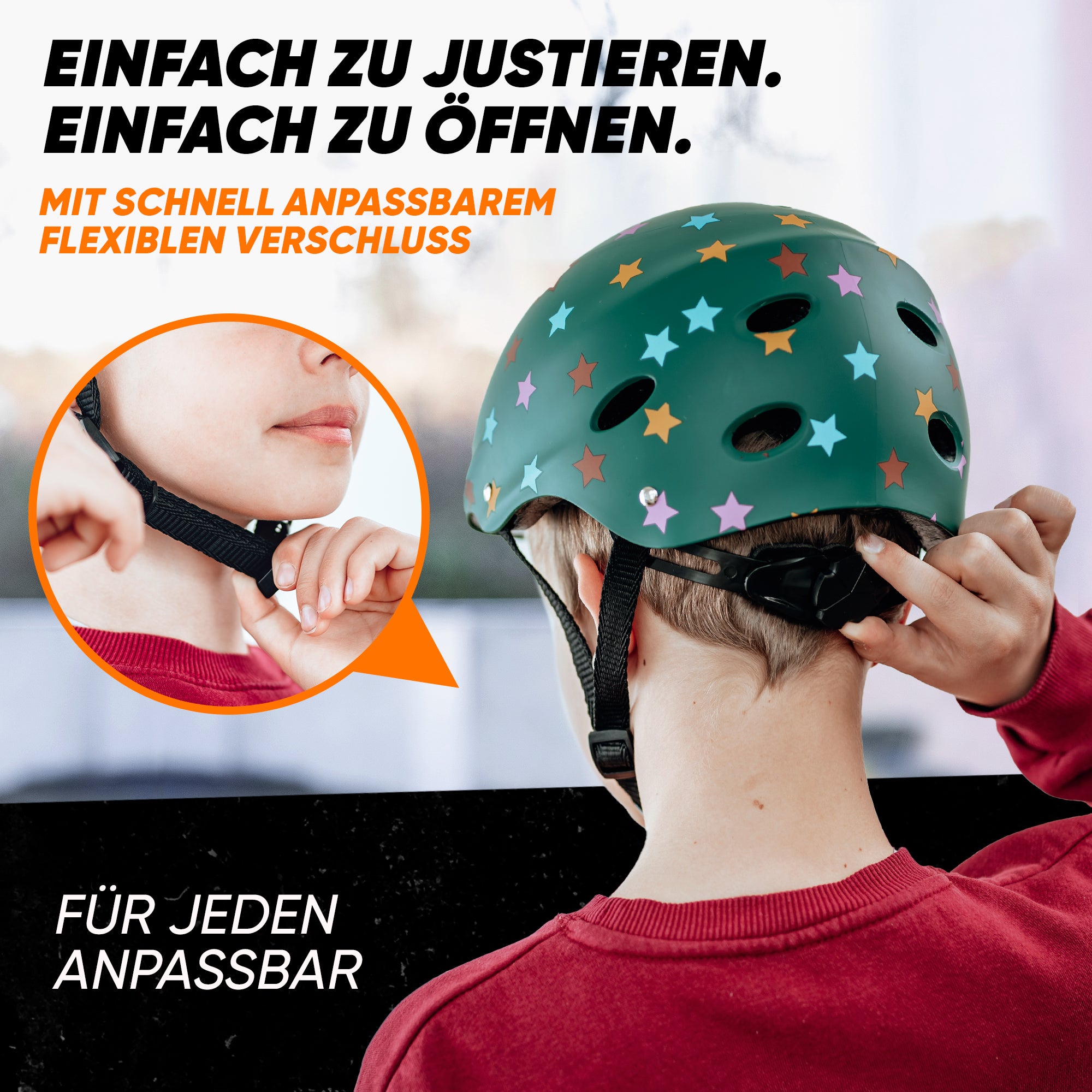 Apollo - Skatehelm, Multi Sport Helm Herren, Damen, Kinder, Kinderfahrradhelm verstellbar - Stars