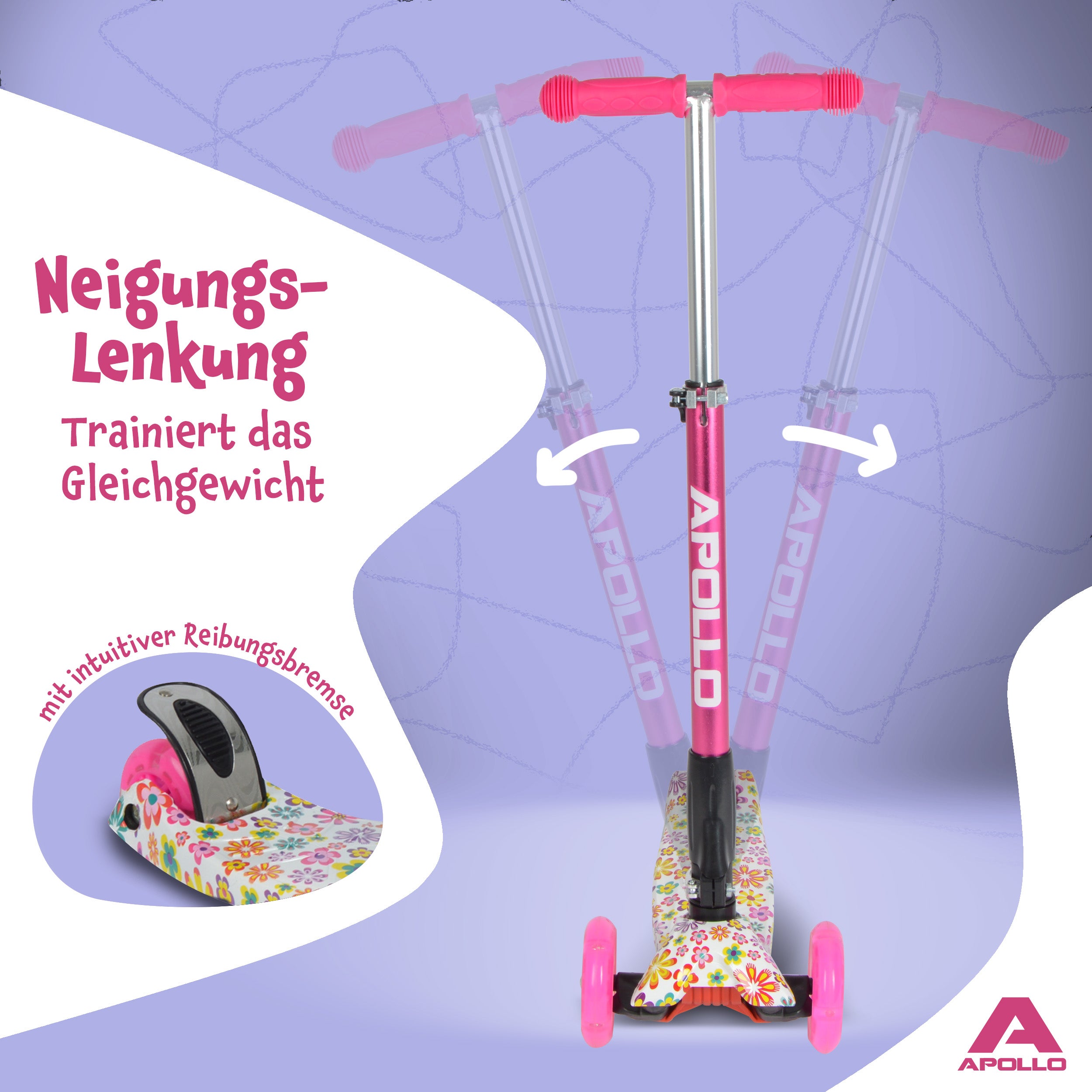 Apollo - Apollo Kinderroller Kids Whiz LED - in verschiedenen Farben - Blumenmuster