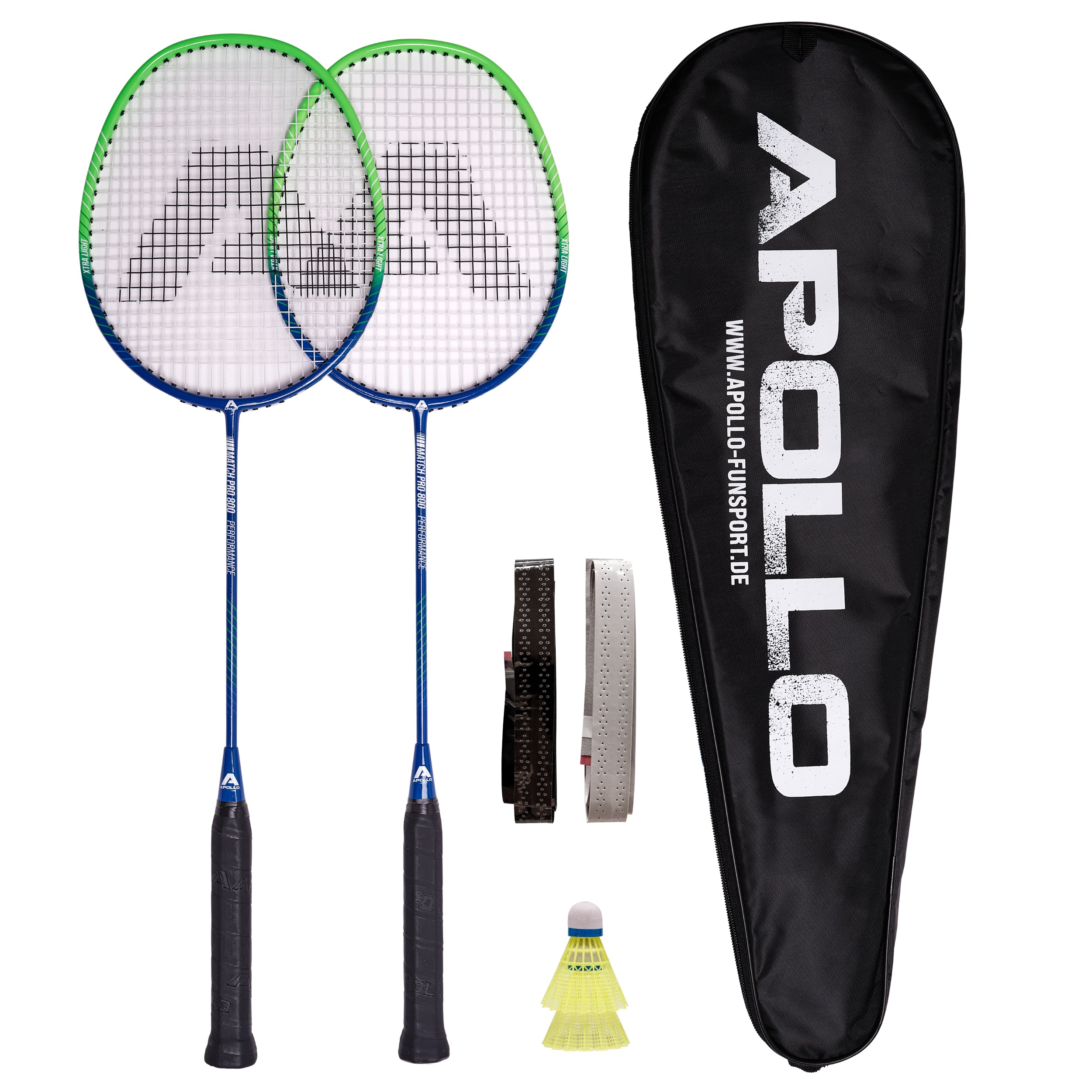 Apollo - Badminton Set Match Pro 800 - inkl. Tasche, 2x Schläger, Bälle - Blau Grün
