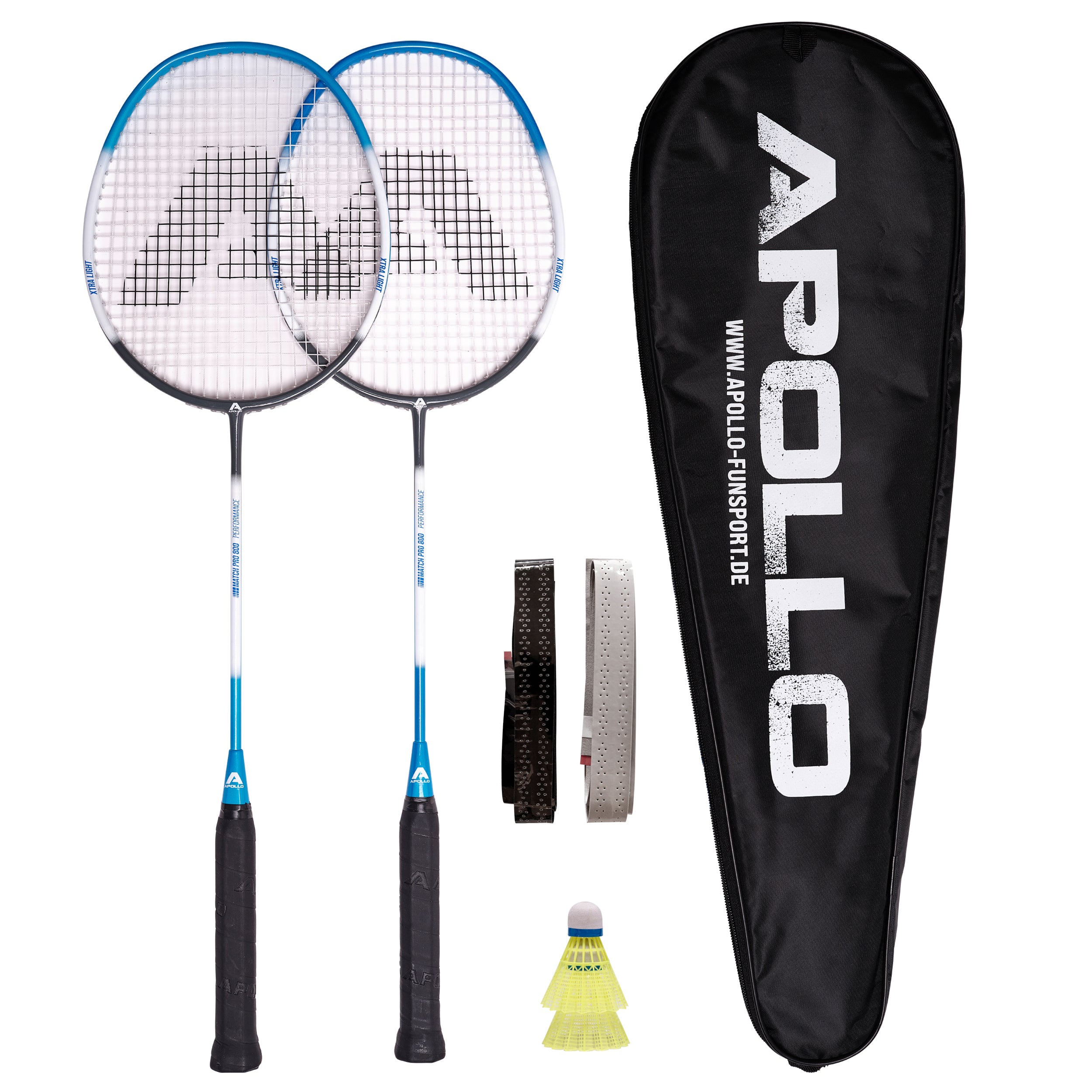 Apollo - Badminton Set Match Pro 800 - inkl. Tasche, 2x Schläger, Bälle - Blau Grau