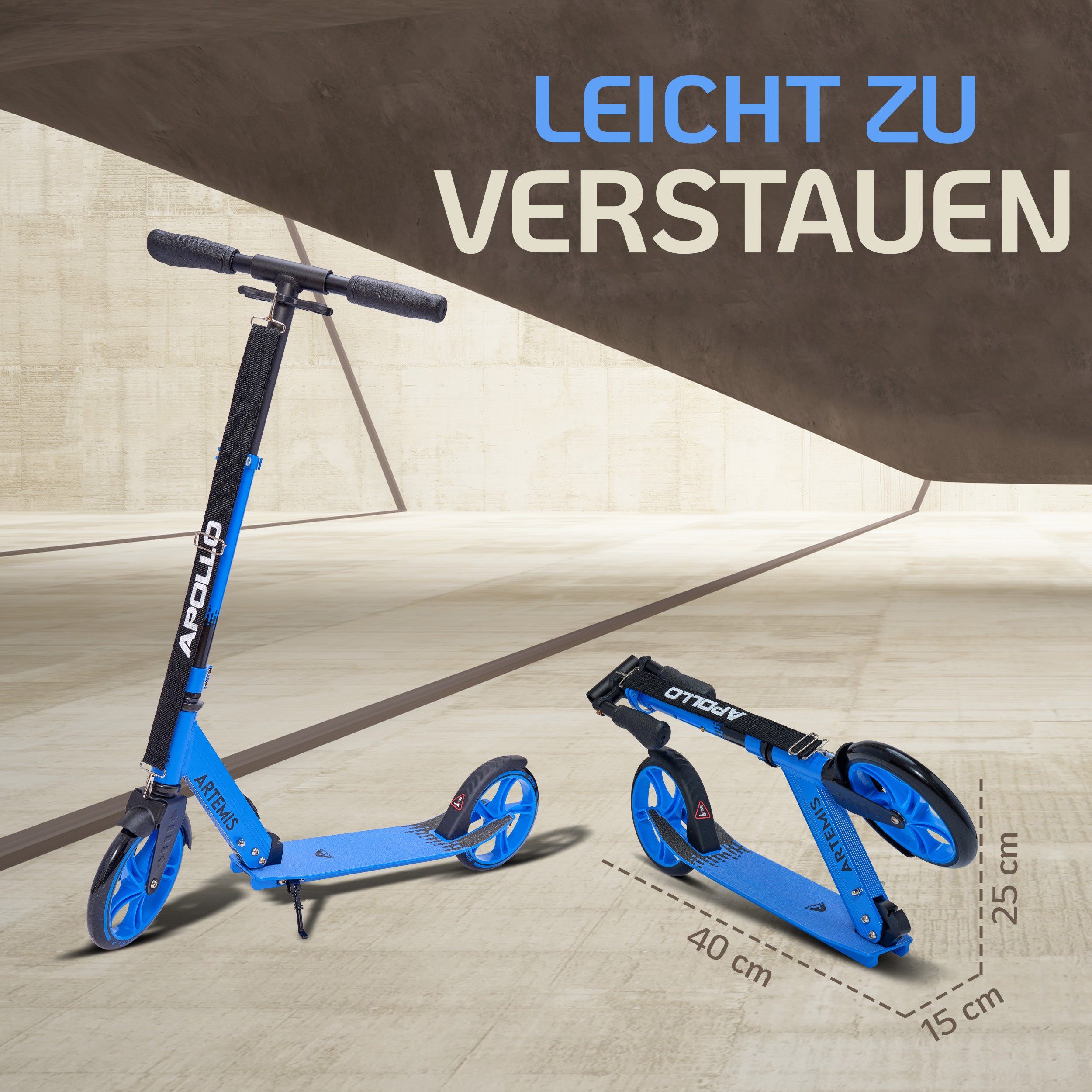 Apollo - Klappbarer City Roller "Artemis" höhenverstellbarer Tretroller für Kinder & Jugendliche - Blau