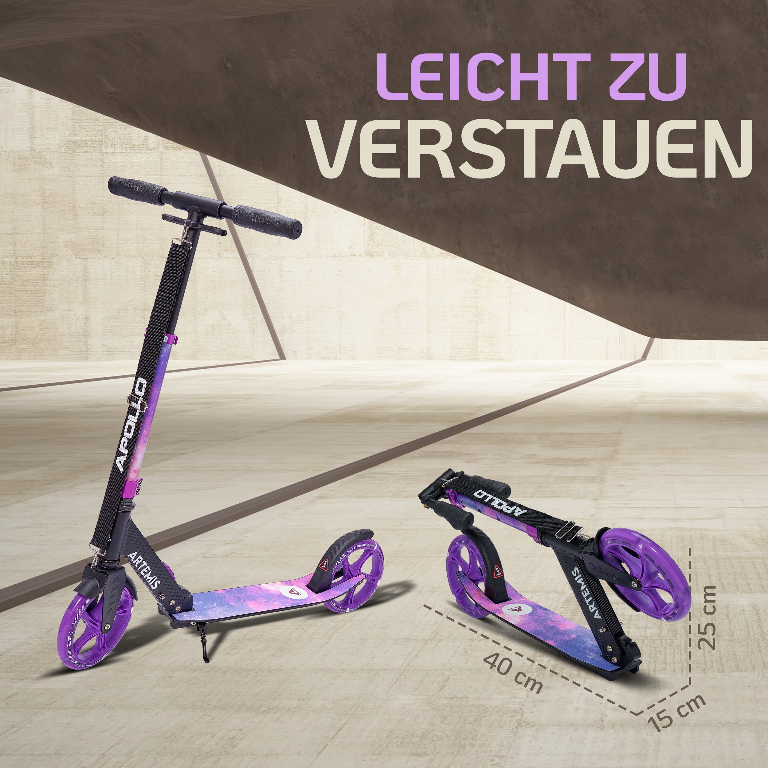 Apollo - Klappbarer City Roller "Artemis" höhenverstellbarer Tretroller für Kinder & Jugendliche - Starlight