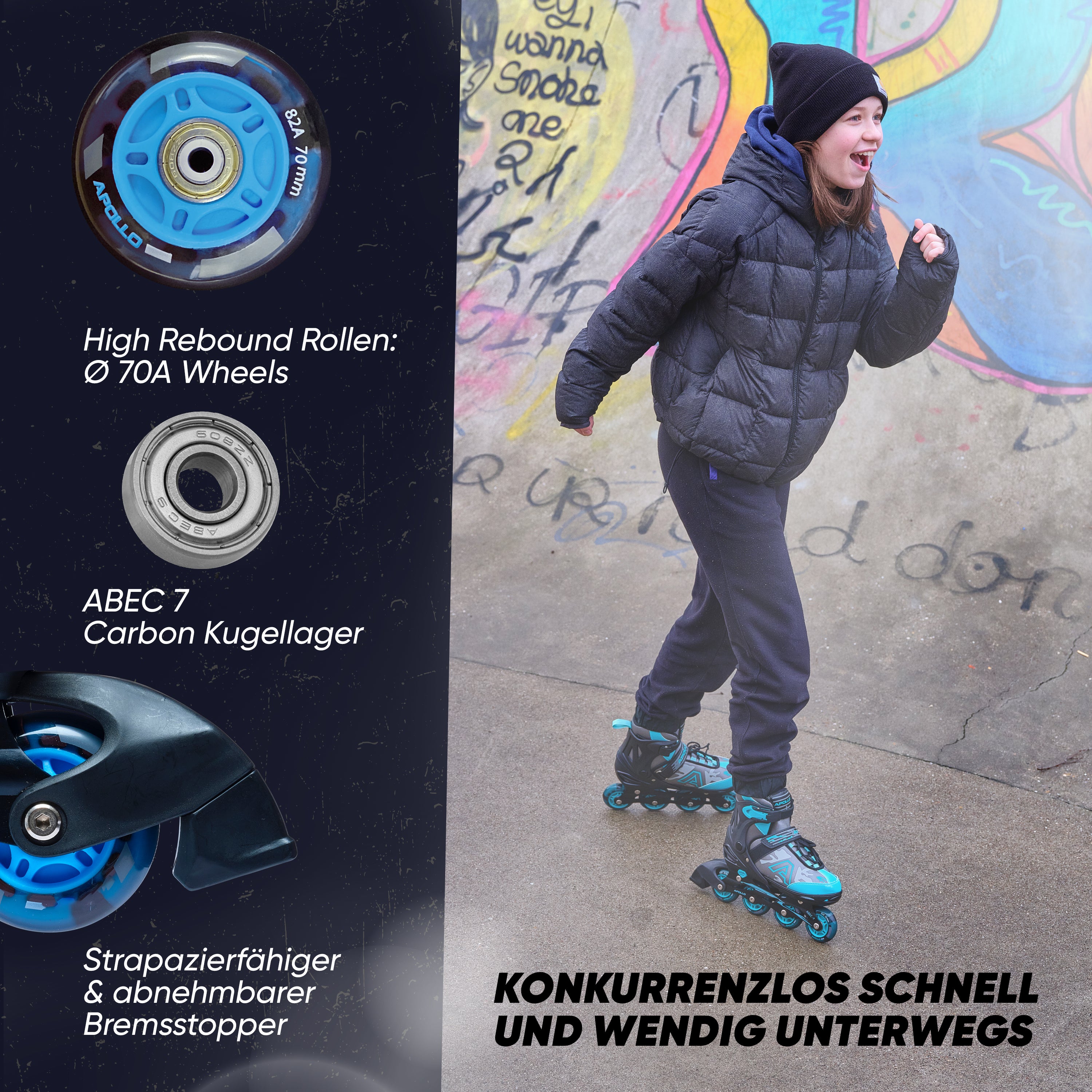 Apollo Funsport - Champion Adjustable Inline Skate (Blau) - L (39-42)