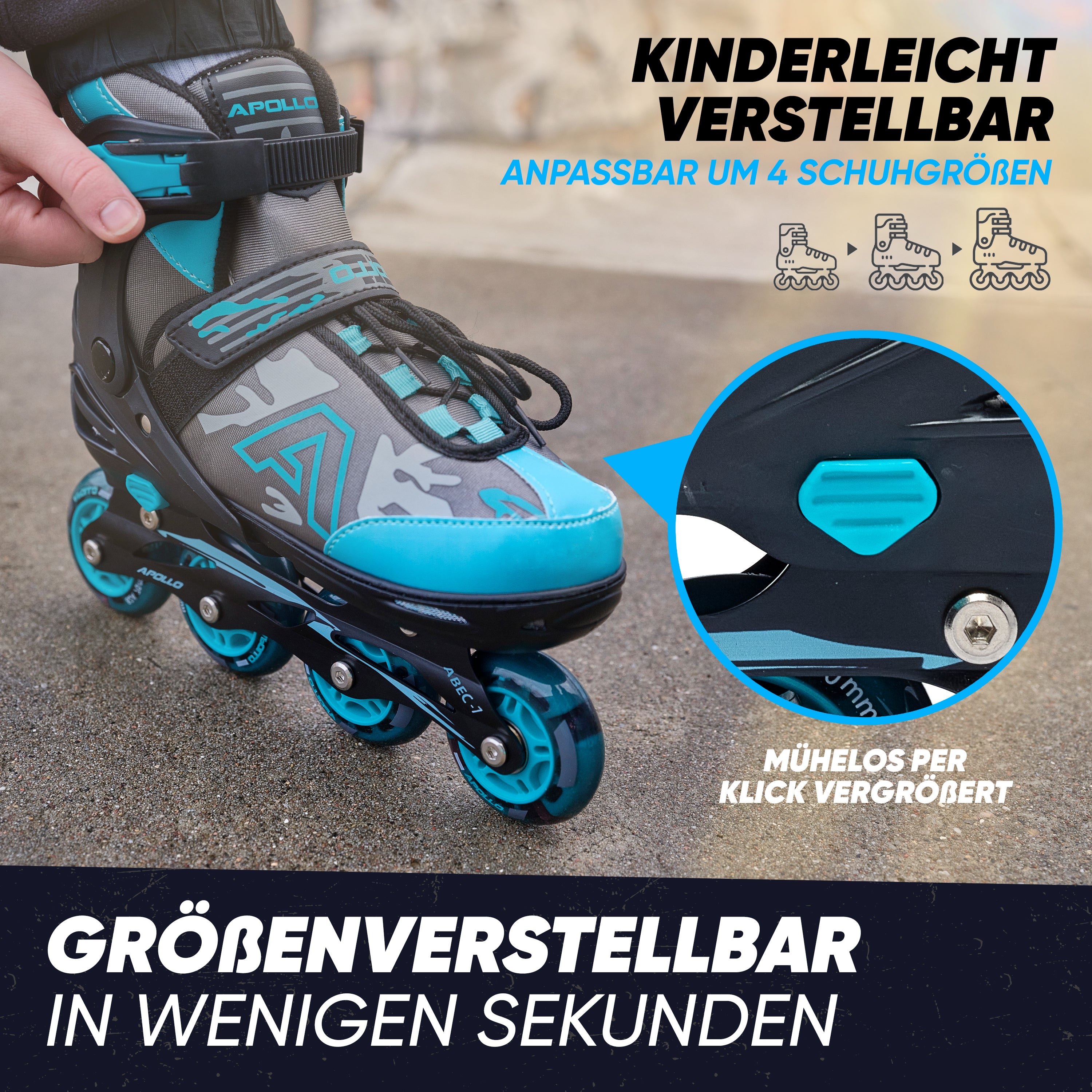 Apollo Funsport - Champion Adjustable Inline Skate (Mint) - L (39-42)