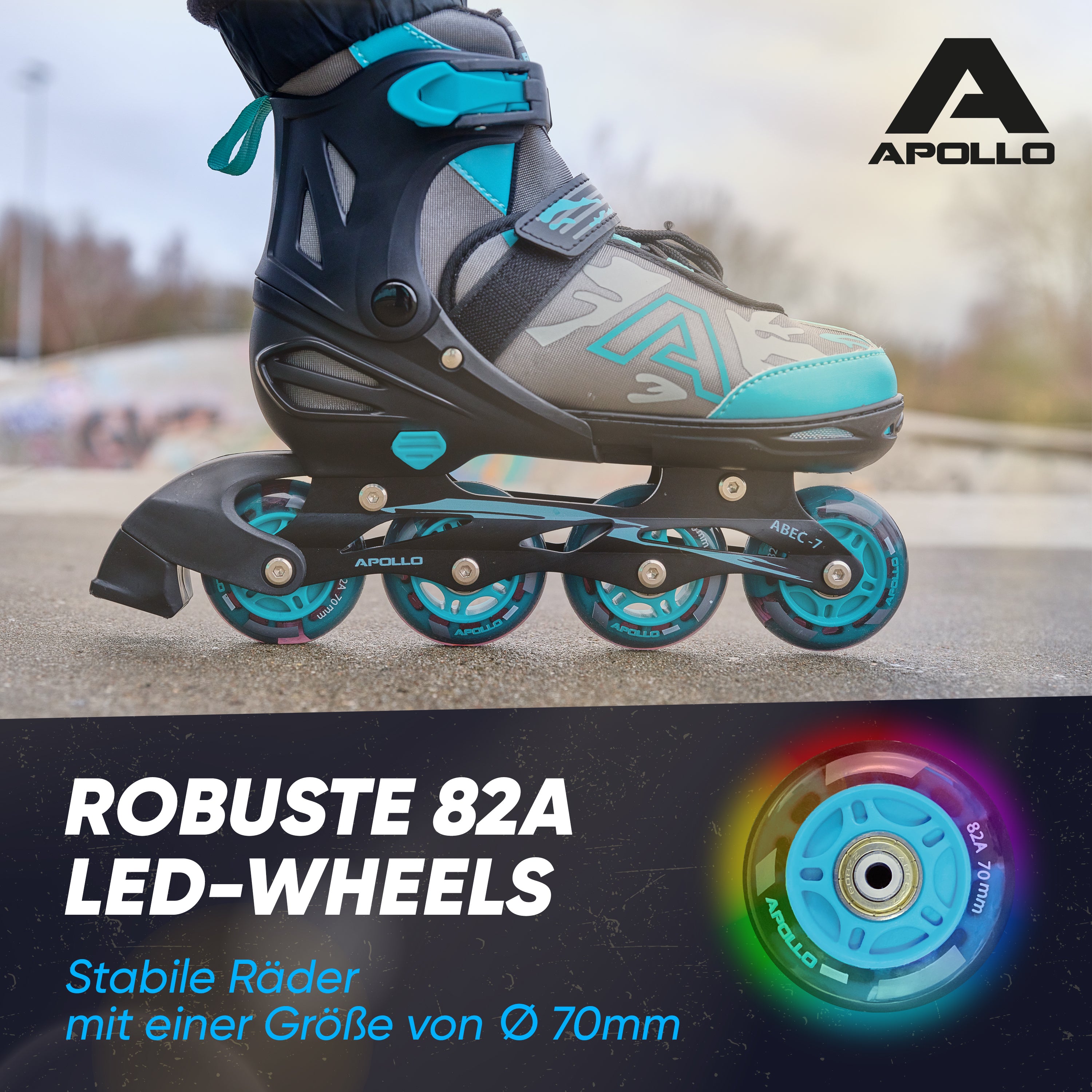 Apollo Funsport - Champion Adjustable Inline Skate (Mint) - L (39-42)