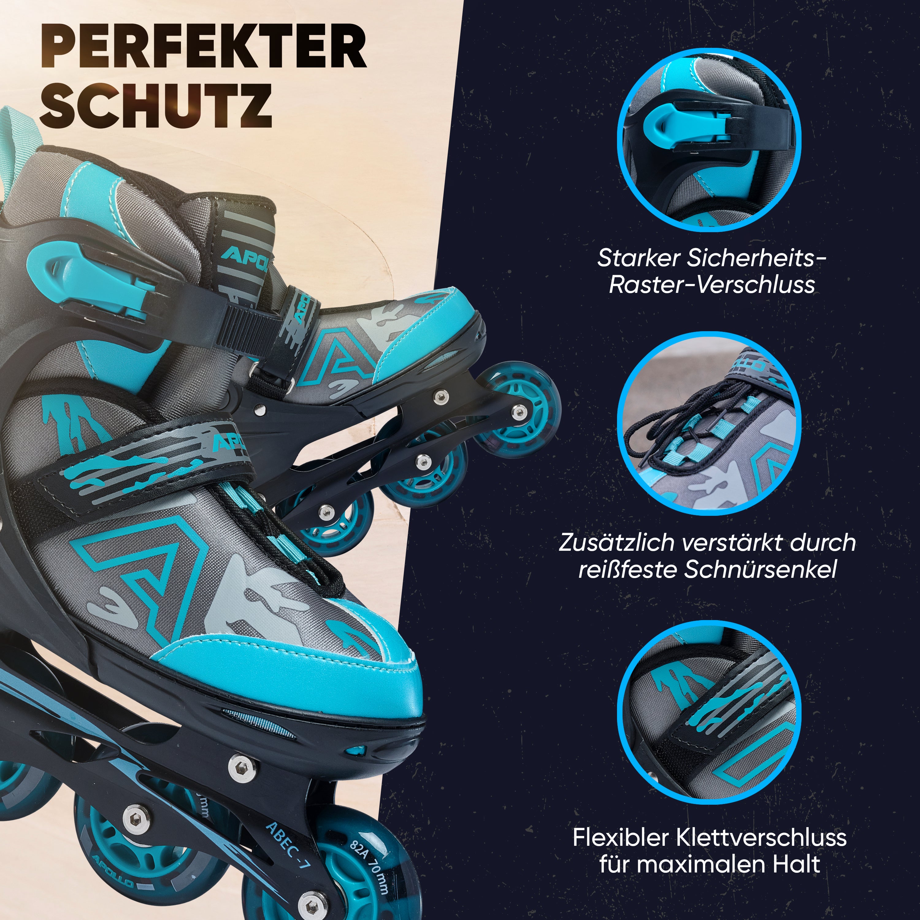 Apollo Funsport - Champion Adjustable Inline Skate (Mint) - L (39-42)