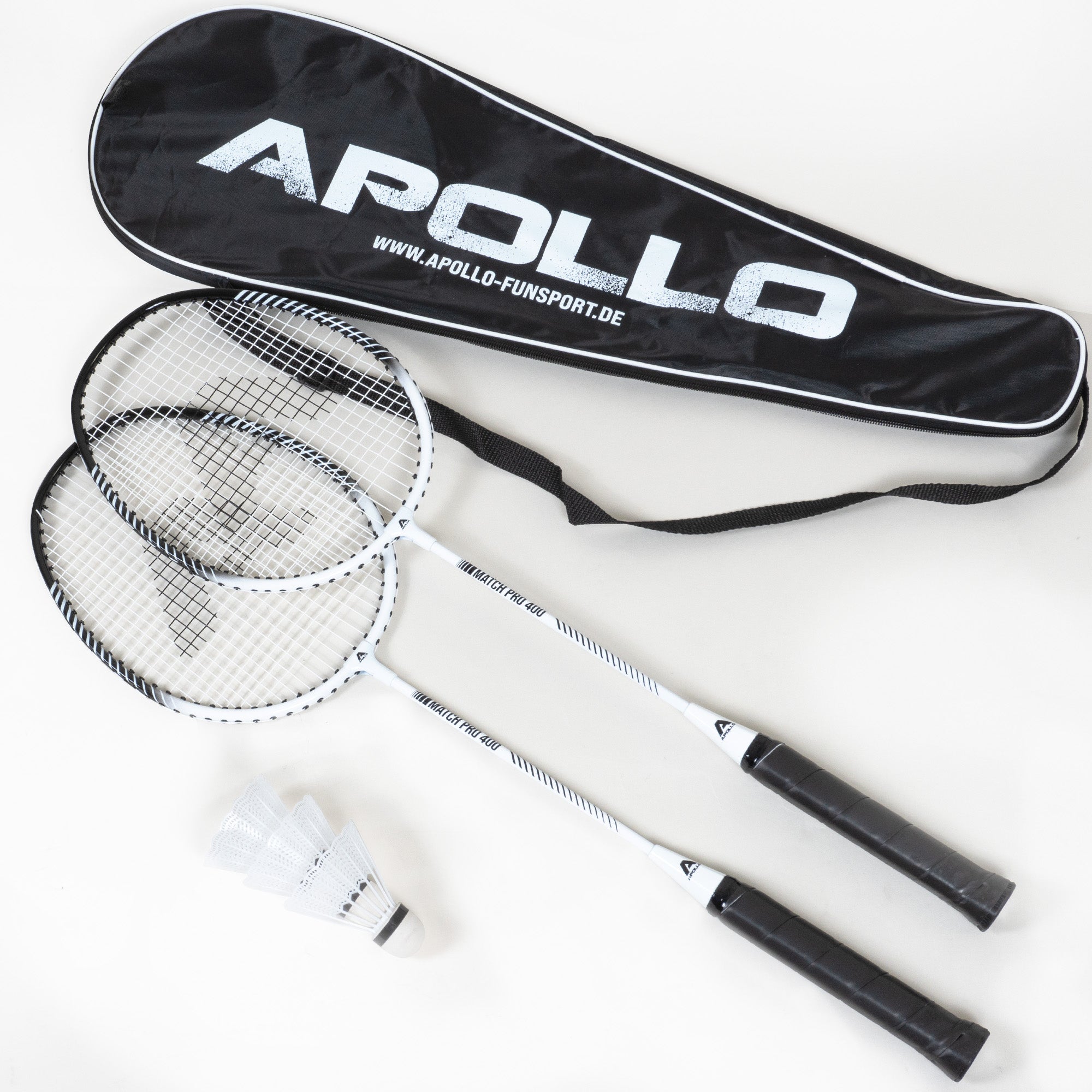 Apollo Funsport - Badminton Set Match Pro 400 - inkl. Tasche, 2x Schläger, Bälle - White Black