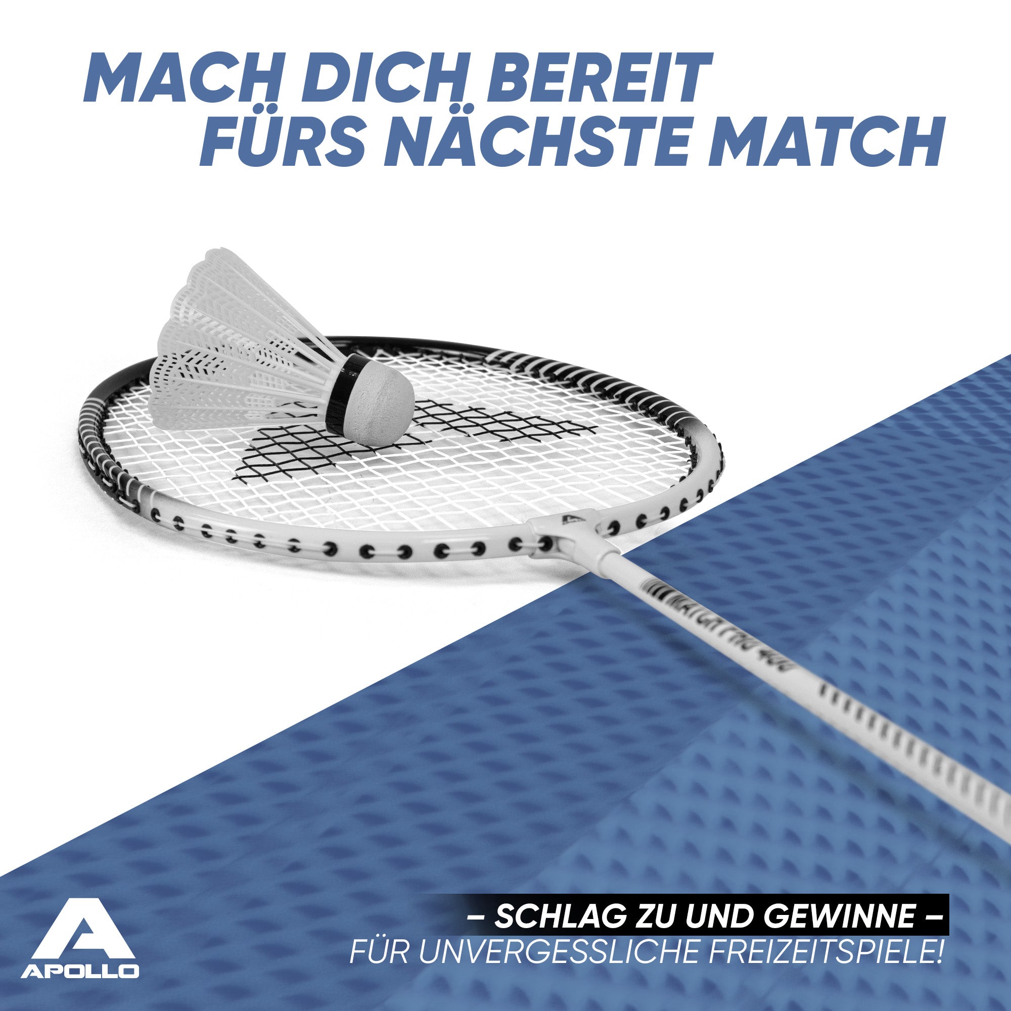 Apollo Funsport - Badminton Set Match Pro 400 - inkl. Tasche, 2x Schläger, Bälle - White Black