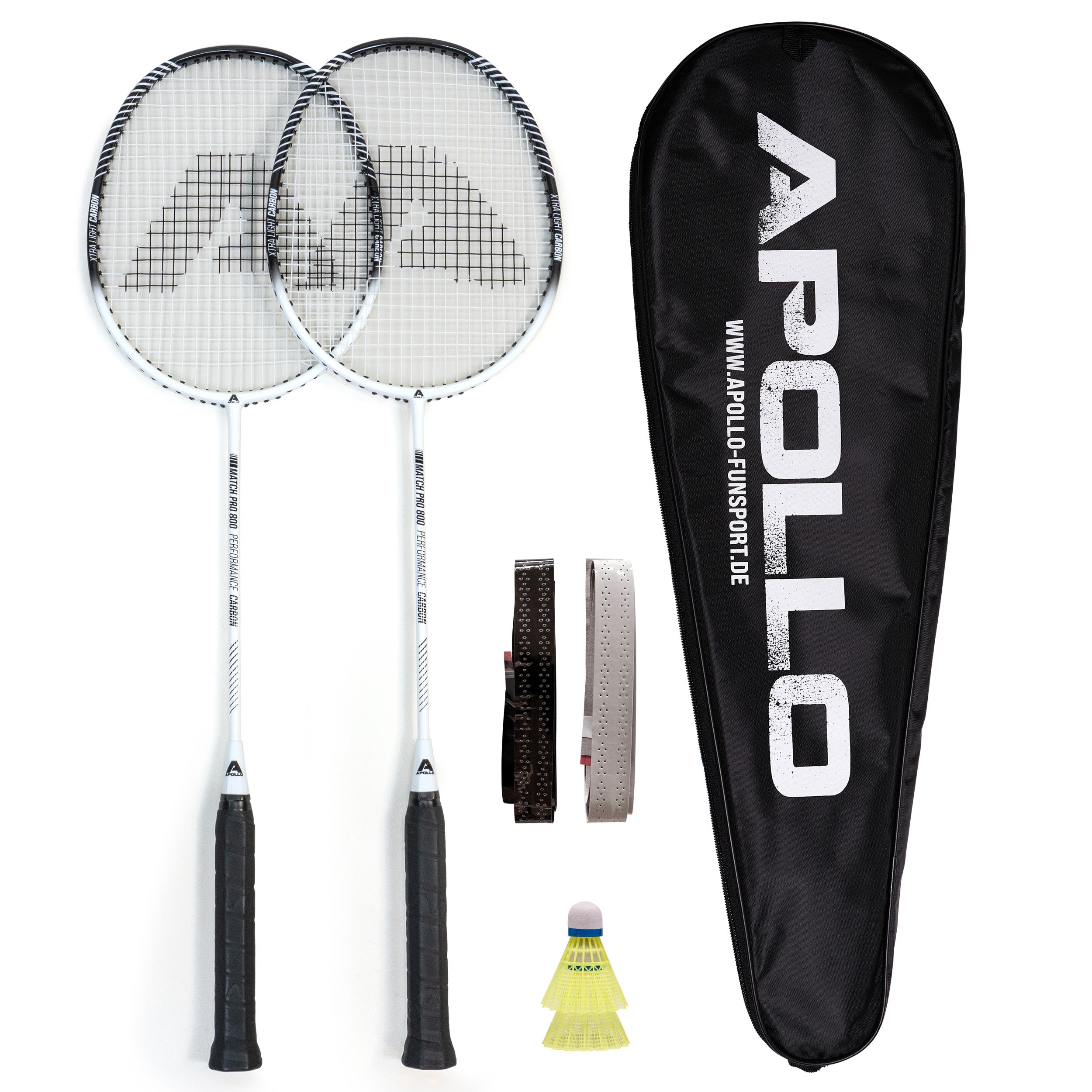 Apollo - Badminton Set Match Pro 800 - inkl. Tasche, 2x Schläger, Bälle - Weiß Schwarz