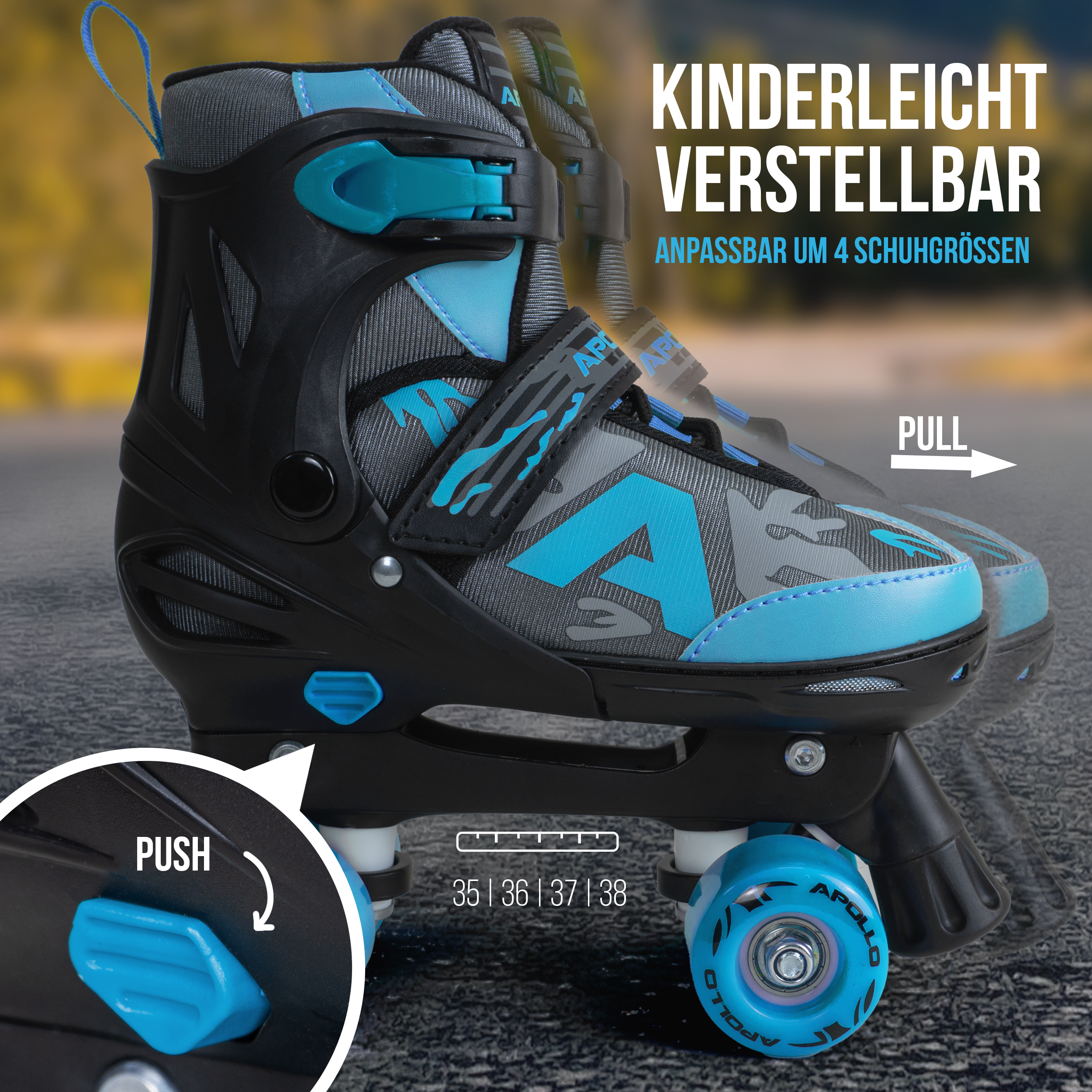 Apollo Funsport - Champion Adjustable Quad Skate - verstellbare Rollschuhe für Kinder & Jugendliche - Blue
